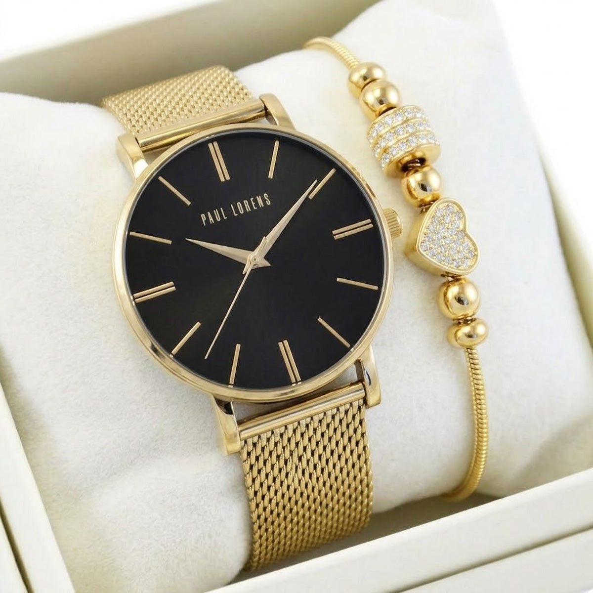Women's watch set Paul Lorens JULIE black dial + BRACELET + BOX
