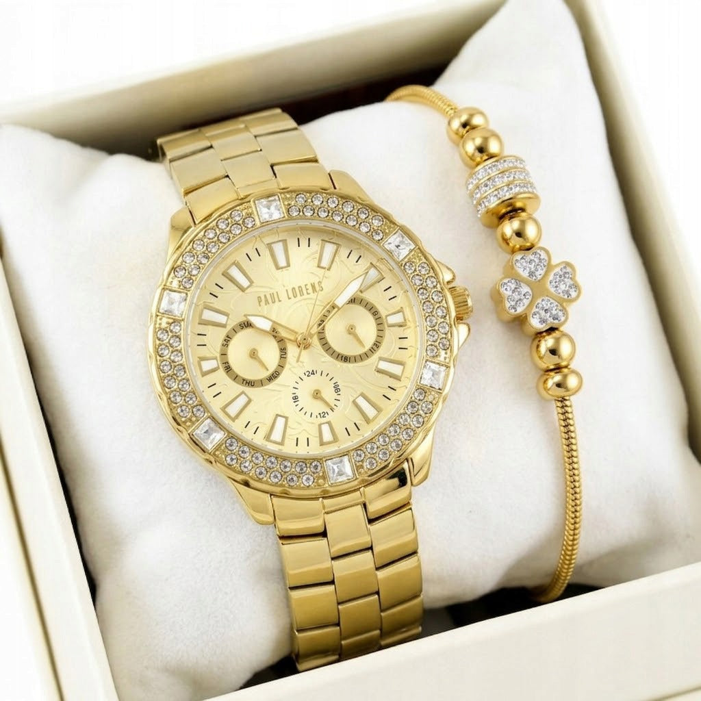 Women's watch set Paul Lorens NAOMI gold + bracelet
