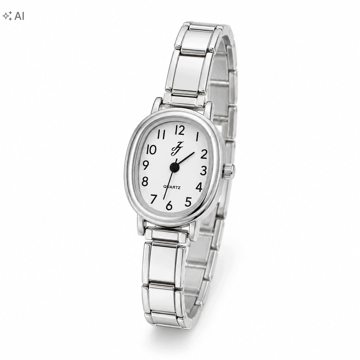 Women's watch silver quartz elegant oval on bracelet