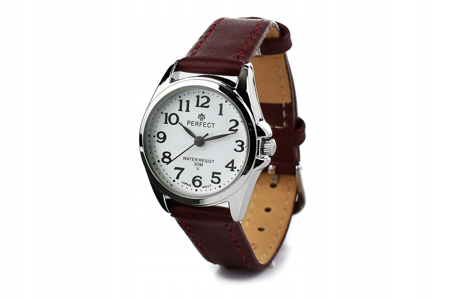Women's wristwatch leather strap burgundy Perfect 273