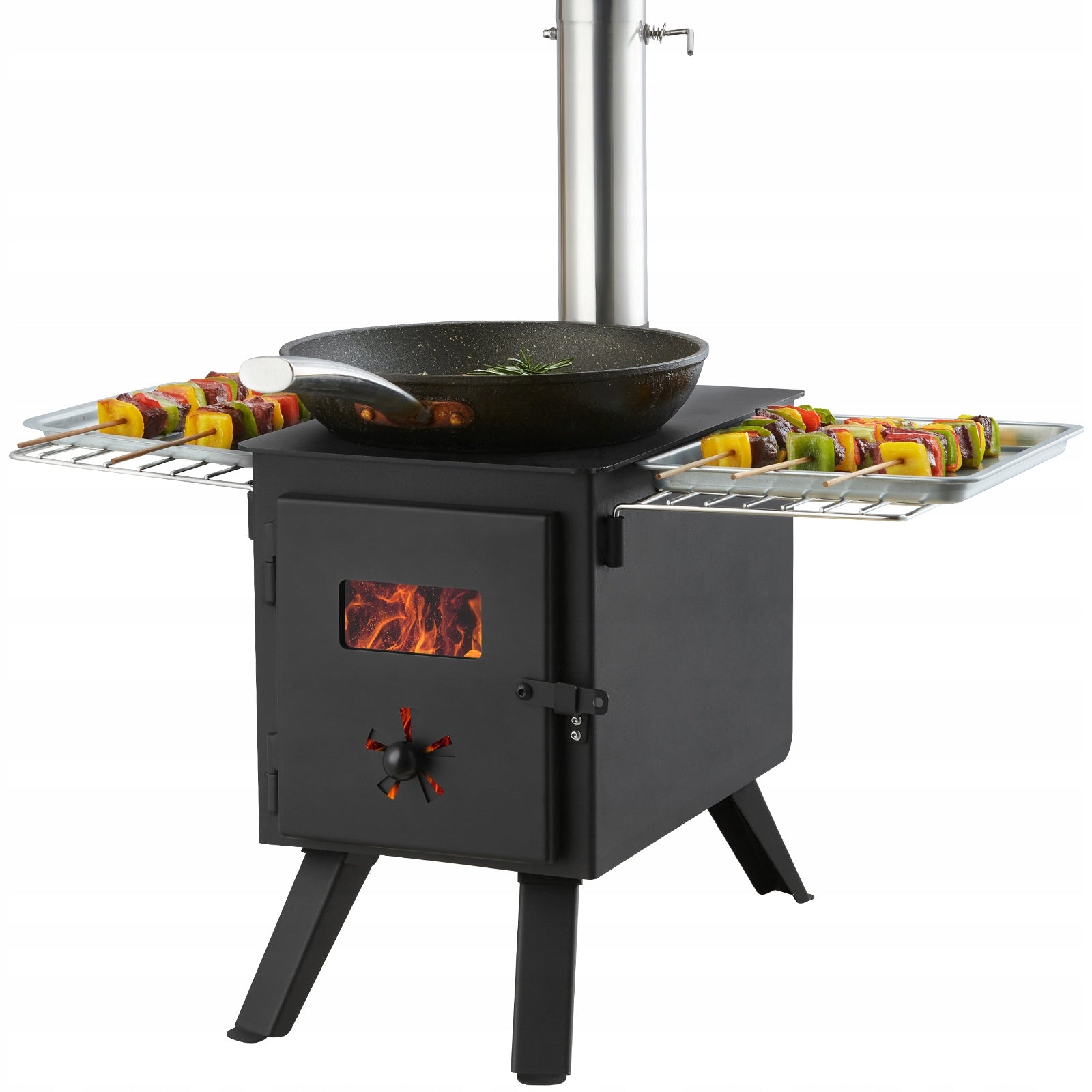 Wood Stove 86 inch Alloy Steel Portable with Chimney Pipes for Cooking EAN (GTIN) 840349924946