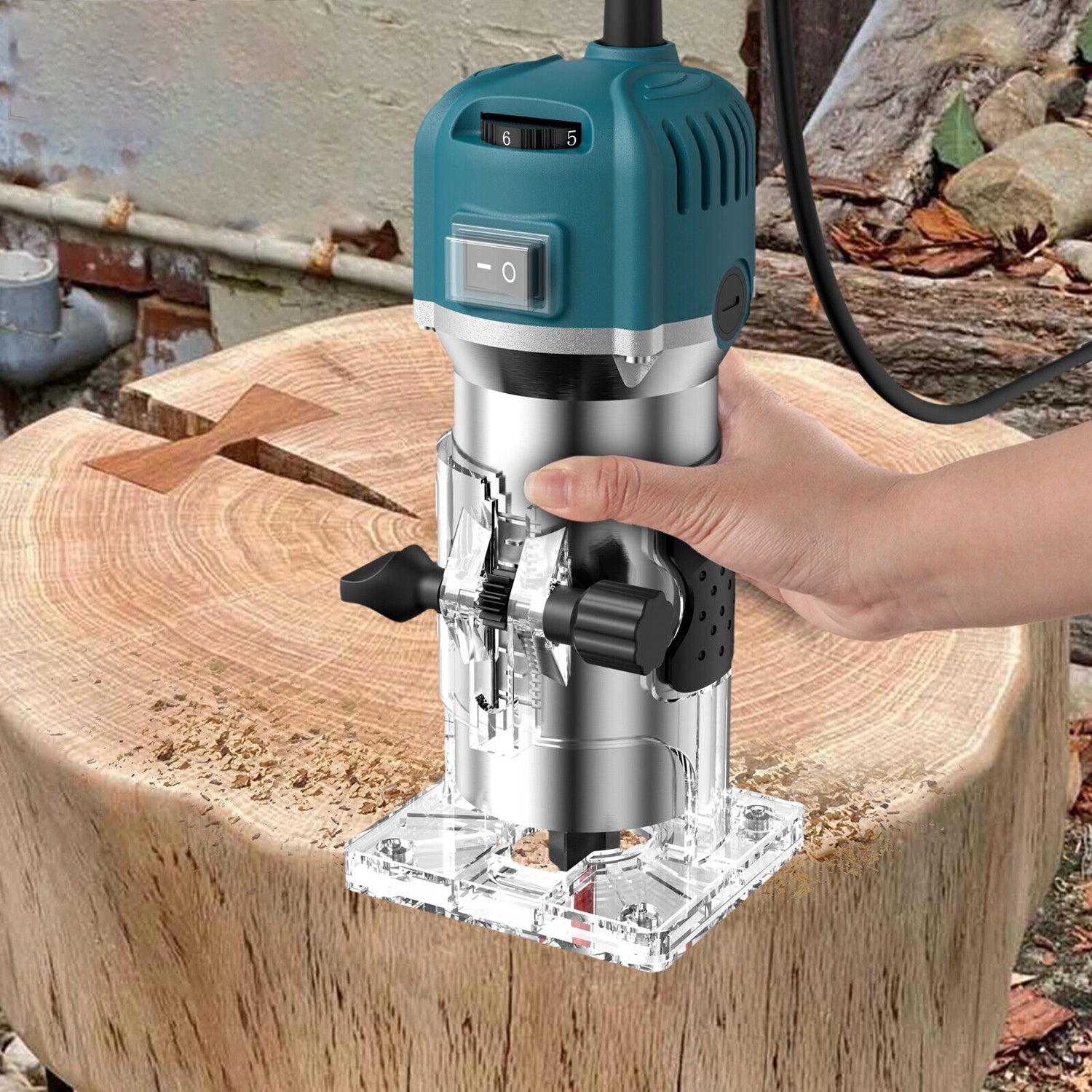 Wood Trimmer Milling Machine Electric Handheld 800w 30000rpm + 15 Cutters Packaging status original
