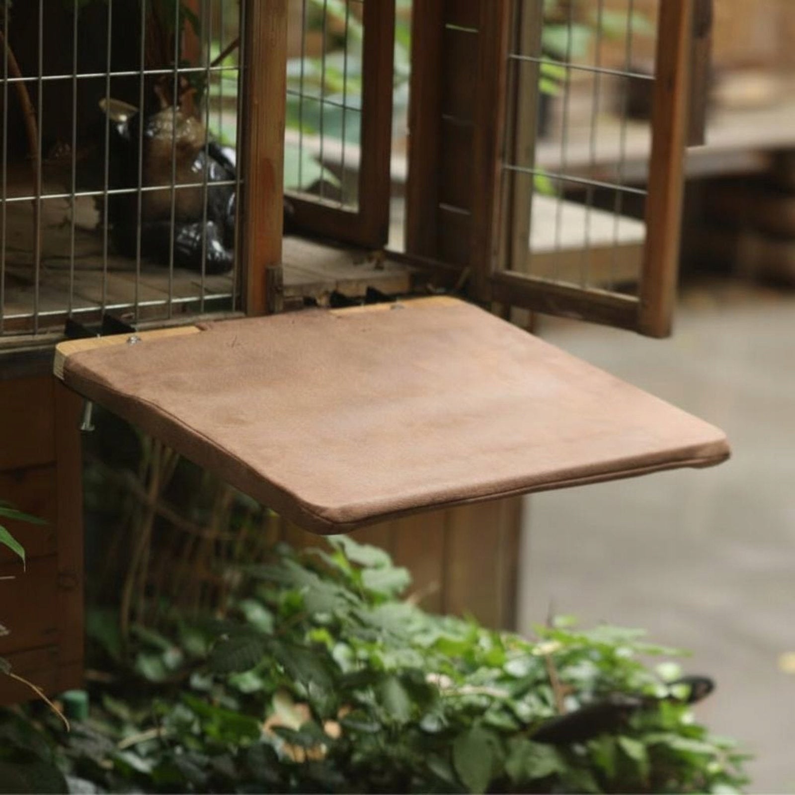 Wood cat climbing frame, removable bed Hamak z tkaniny 47x40x7cm