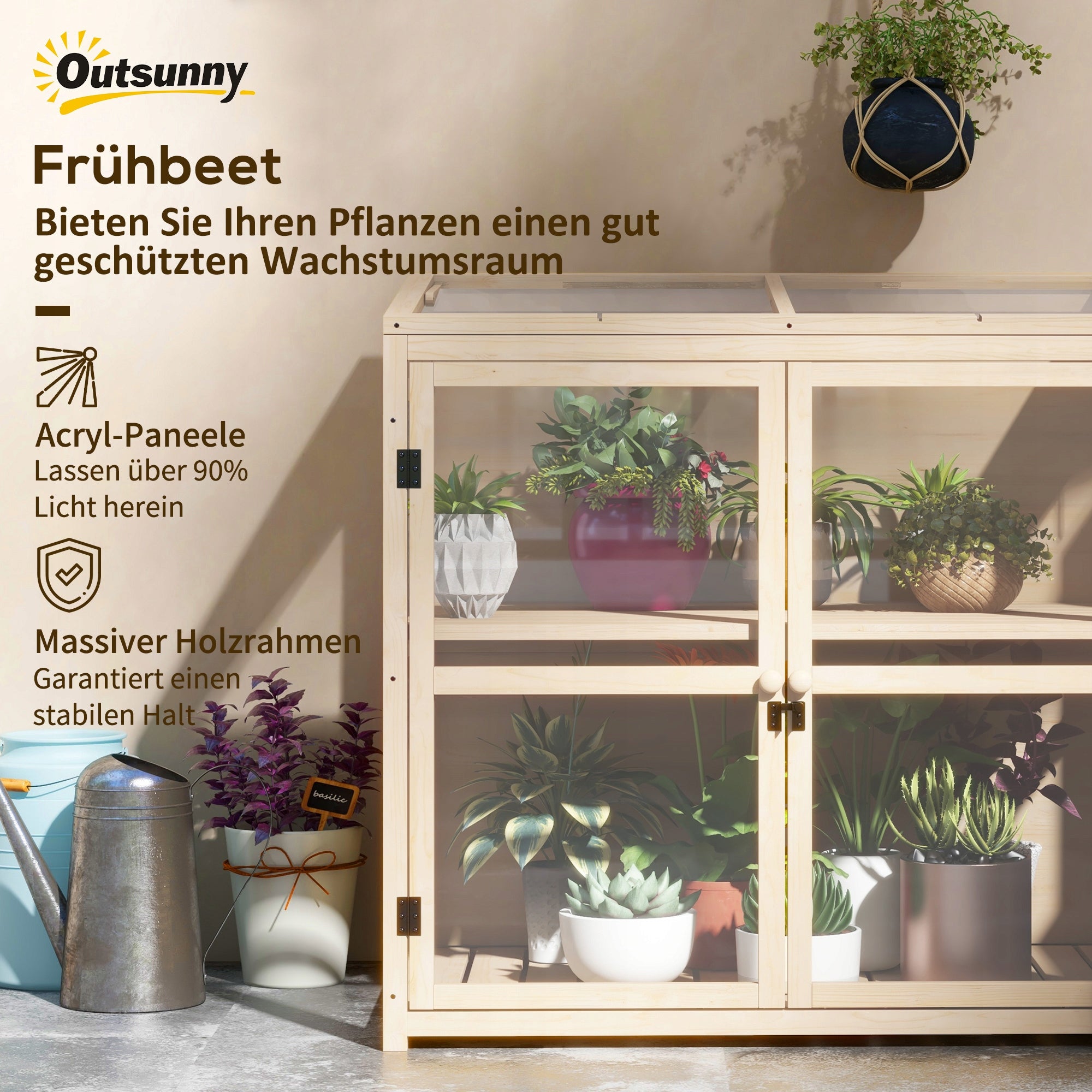 Wood greenhouse with double doors, roof window, 2-level Product height 103 cm