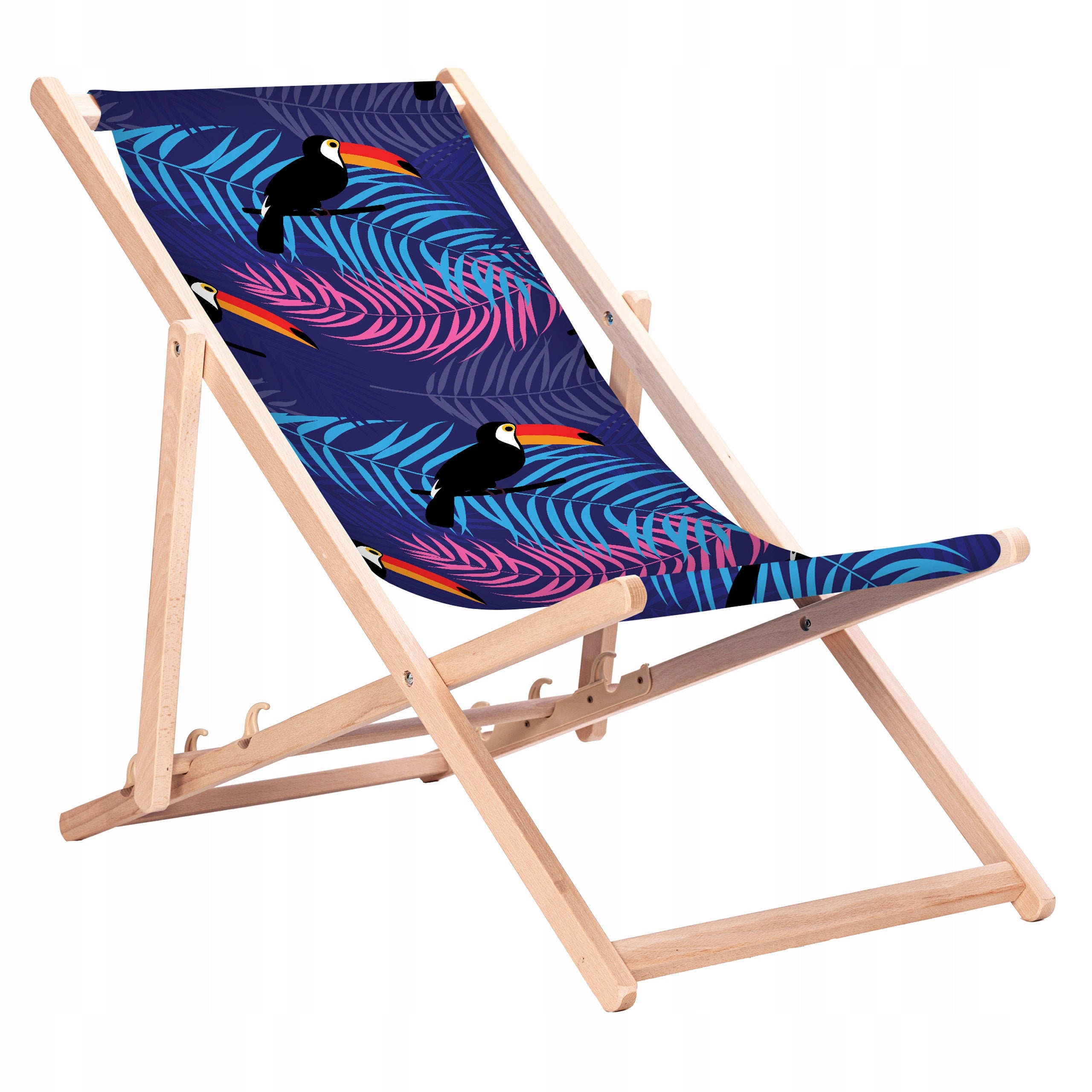 Wooden Beach Lounger with Prints Beech Toucans Deckchairs KN140