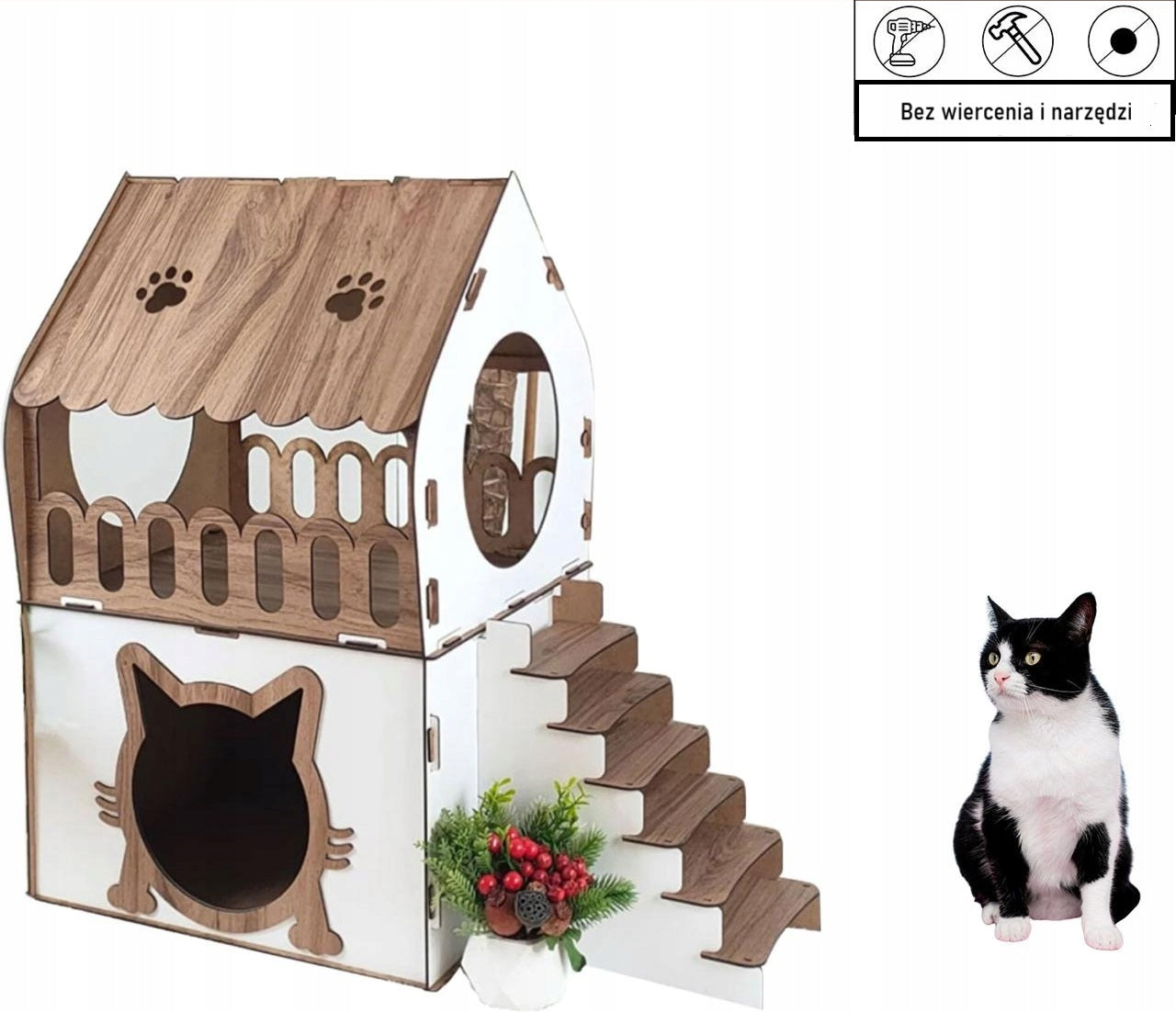 Wooden Cat House - 2 Levels Interior Bed Stylish MDF XL Brand no brand