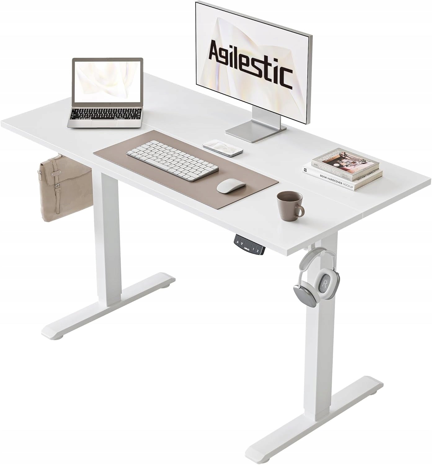 Wooden Desk Electric 100x60 Adjustable Height Standing White