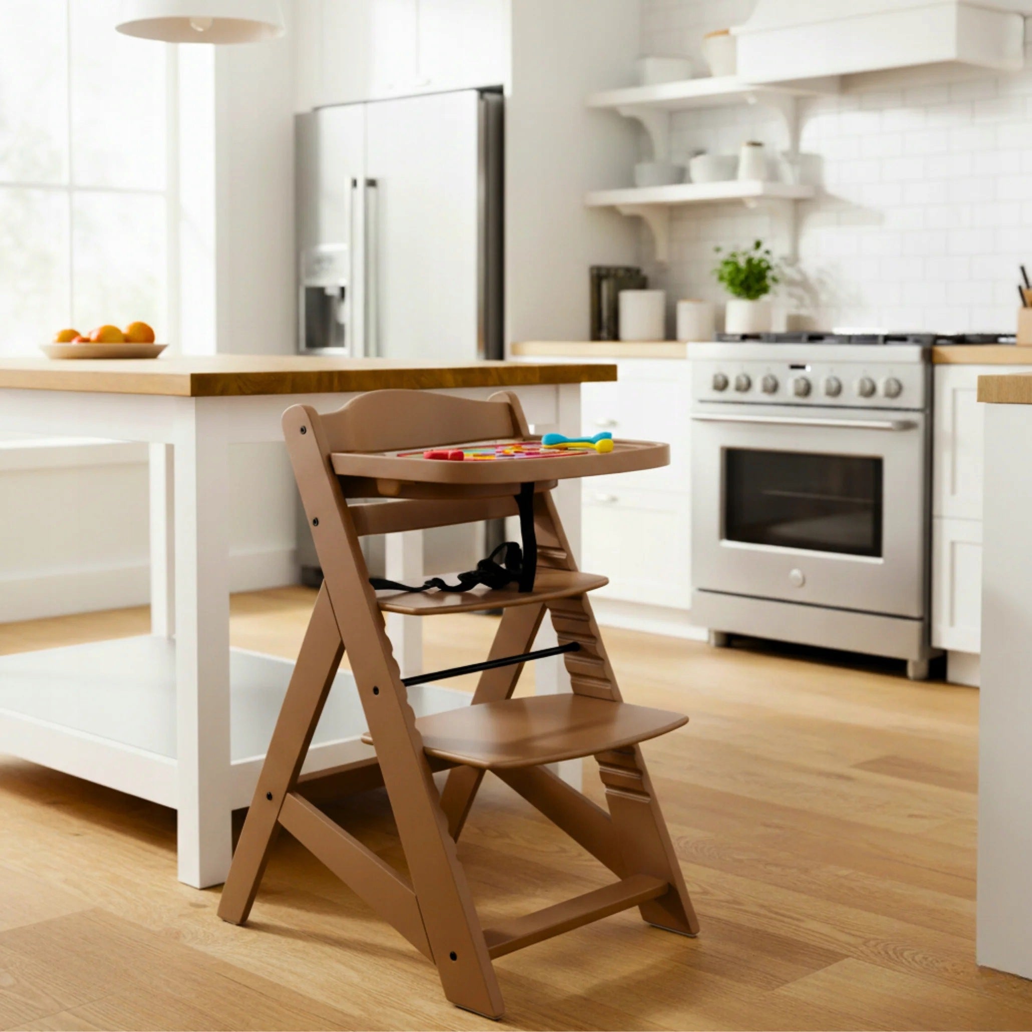 Wooden Feeding Chair Adjustable with Tray and Pillow - Buxibo Product weight with unit packaging 7 kg