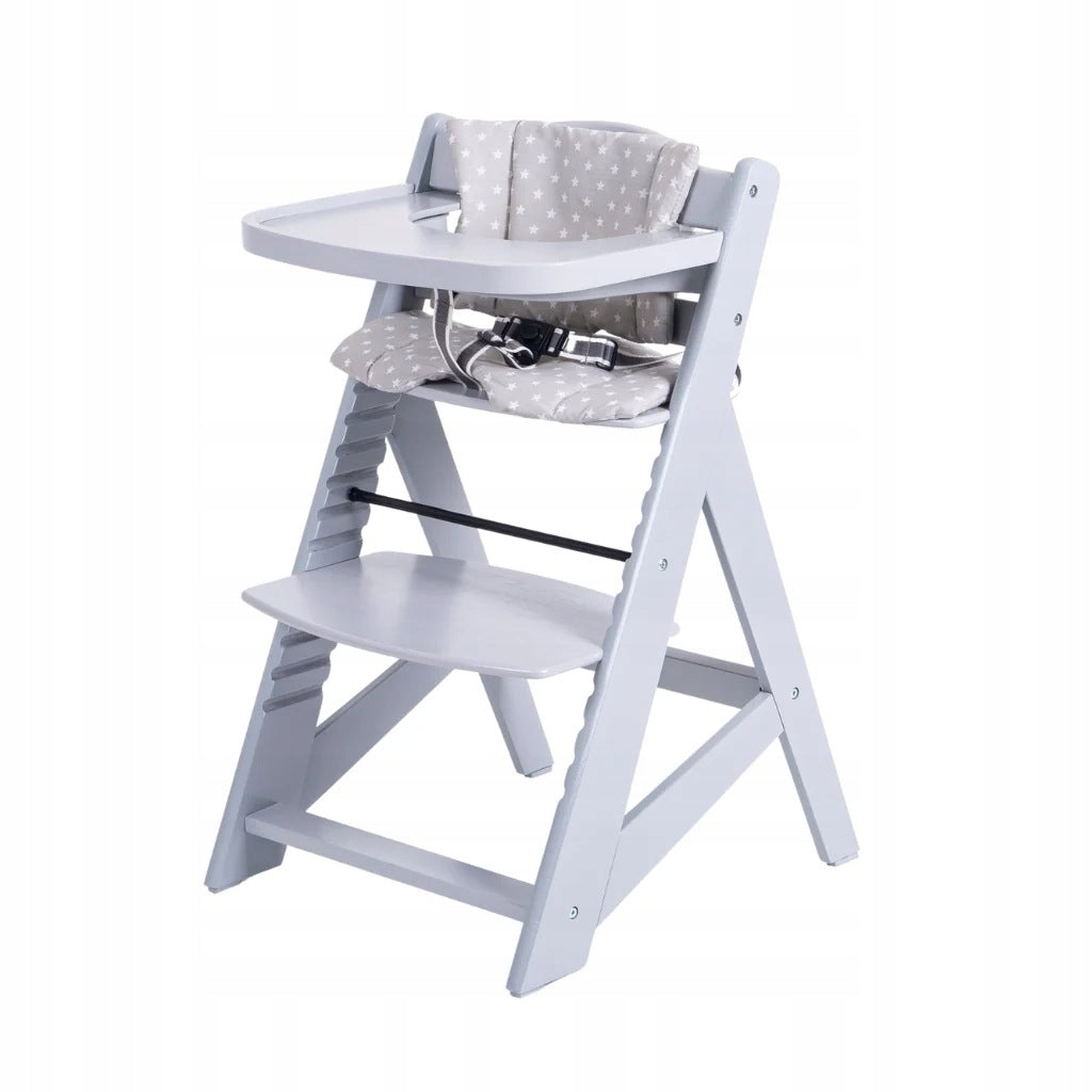 Wooden Feeding Chair Adjustable with Tray and Pillow - Grey