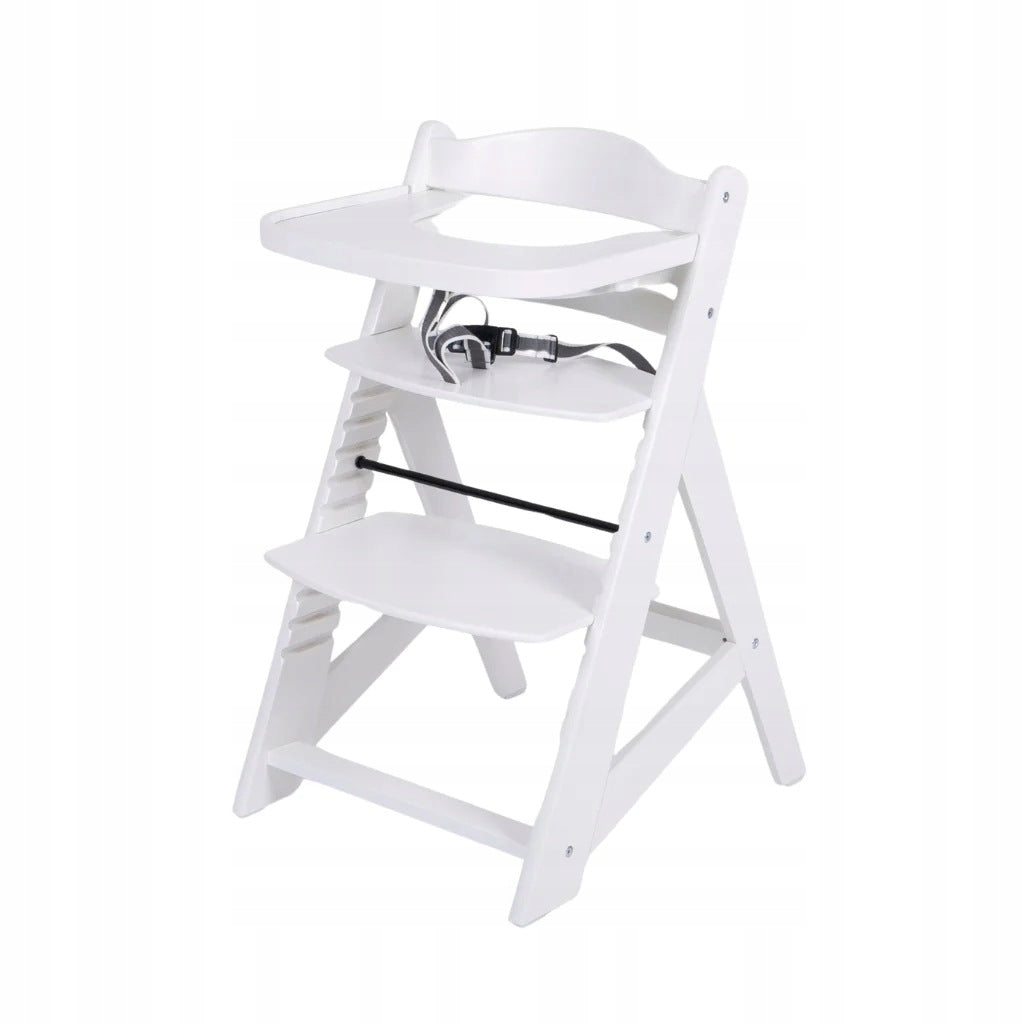 Wooden Feeding Chair Adjustable with Tray and Pillow - White