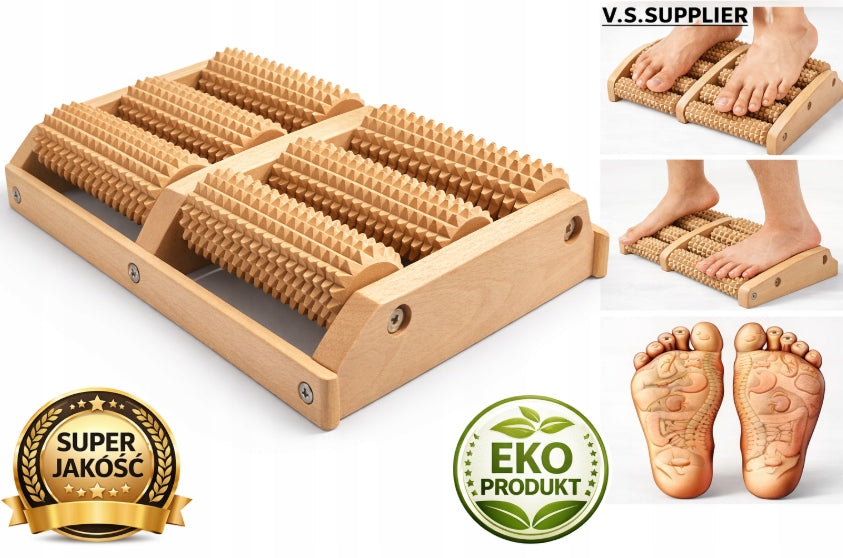 Wooden Foot Massager 6 Rolls Roller Acupressure Foot Pain HIT Gift