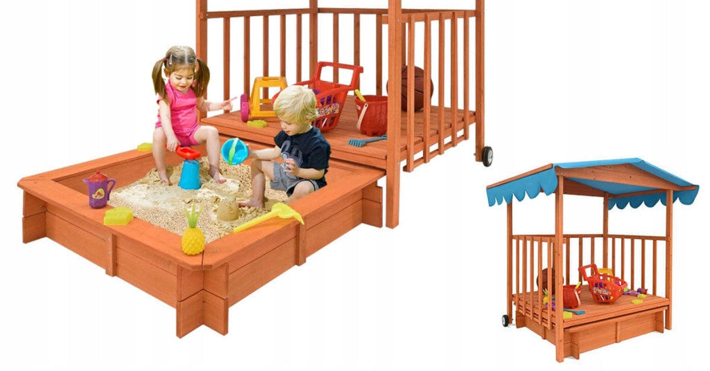 Wooden Garden House for Children 2in1 with Sandbox, Square Toys for Garden Kind wooden
