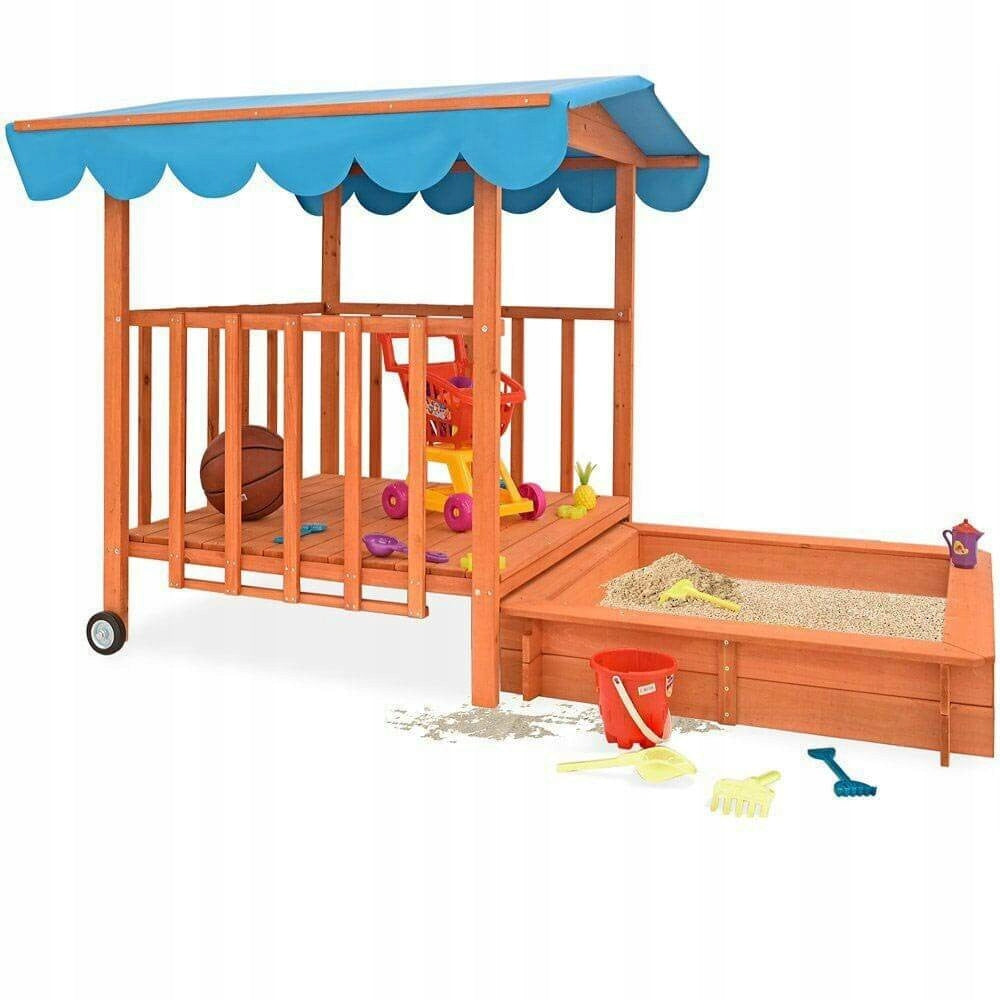 Wooden Garden House for Children 2in1 with Sandbox, Square Toys for Garden