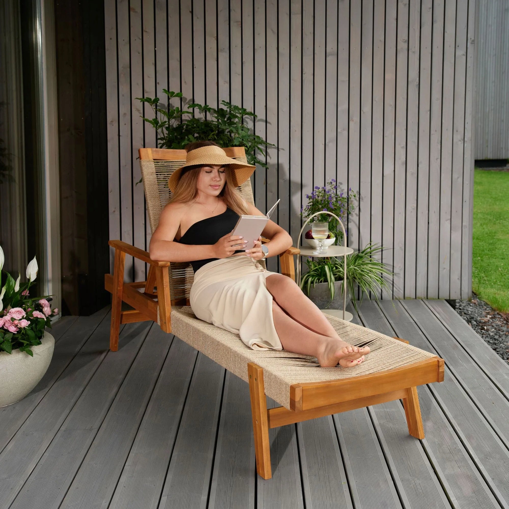 Wooden Garden Sun Lounger Balcony Adjustable Balcony Terrace Packaging status original