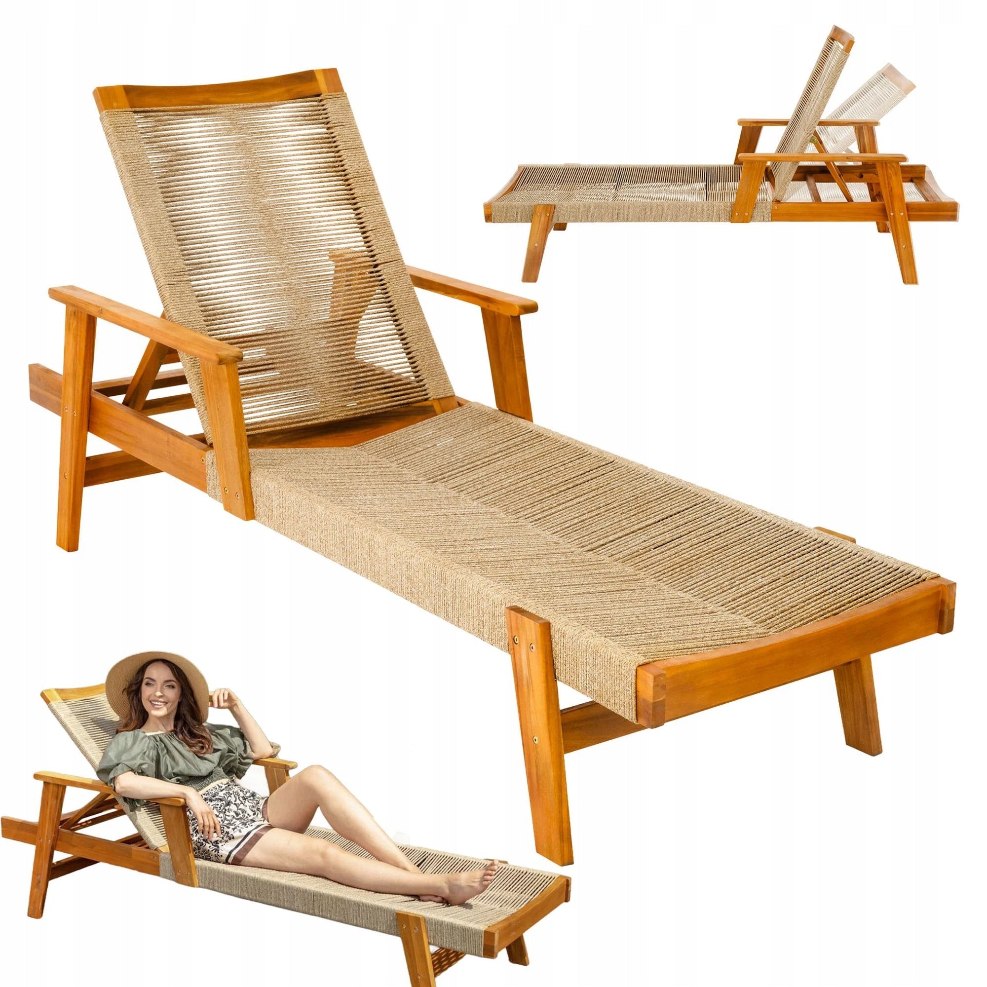 Wooden Garden Sun Lounger Balcony Adjustable Balcony Terrace