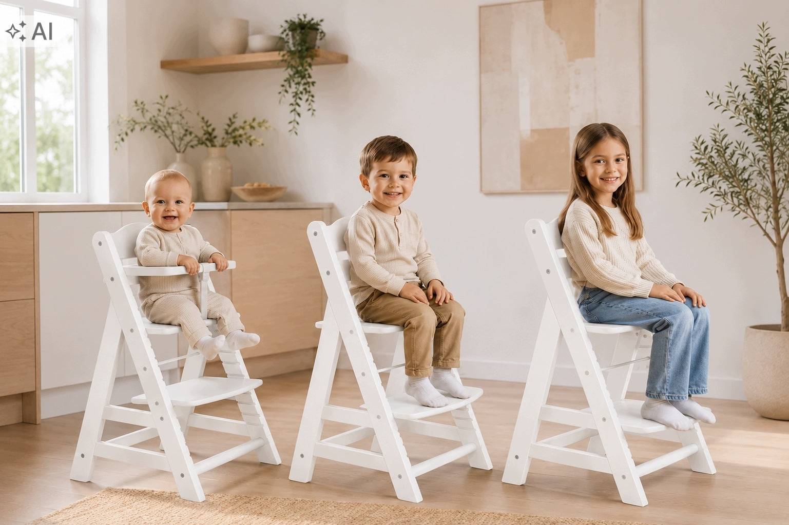 Wooden Highchair HOMIT Growing Adjustable Footrest White Packaging status original