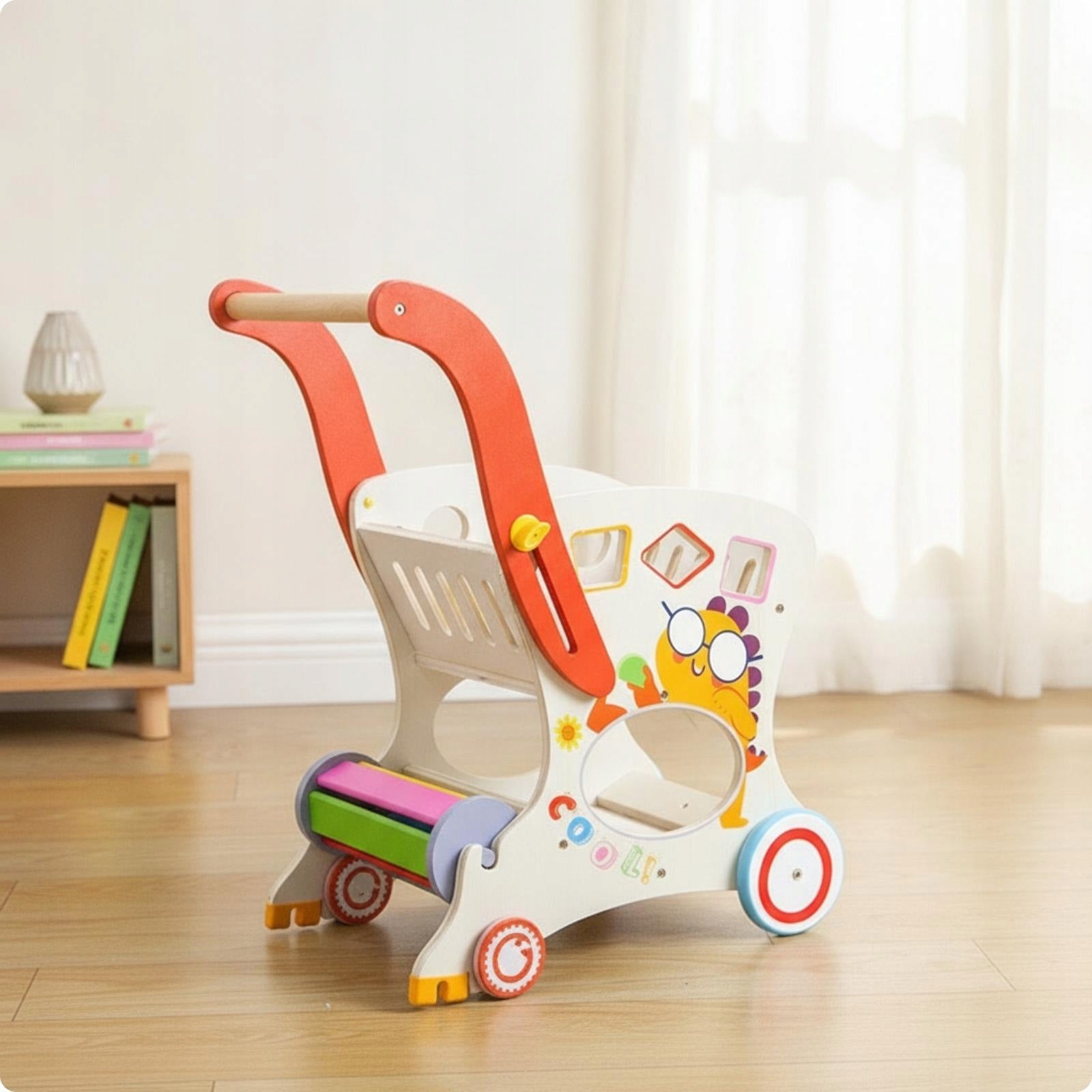 Wooden Infant Pusher Cart Cutout Openings Wooden Push Pusher Stacking Rings