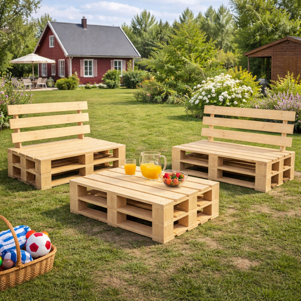 Wooden Pallet Garden Furniture Set – Table + 2 Benches