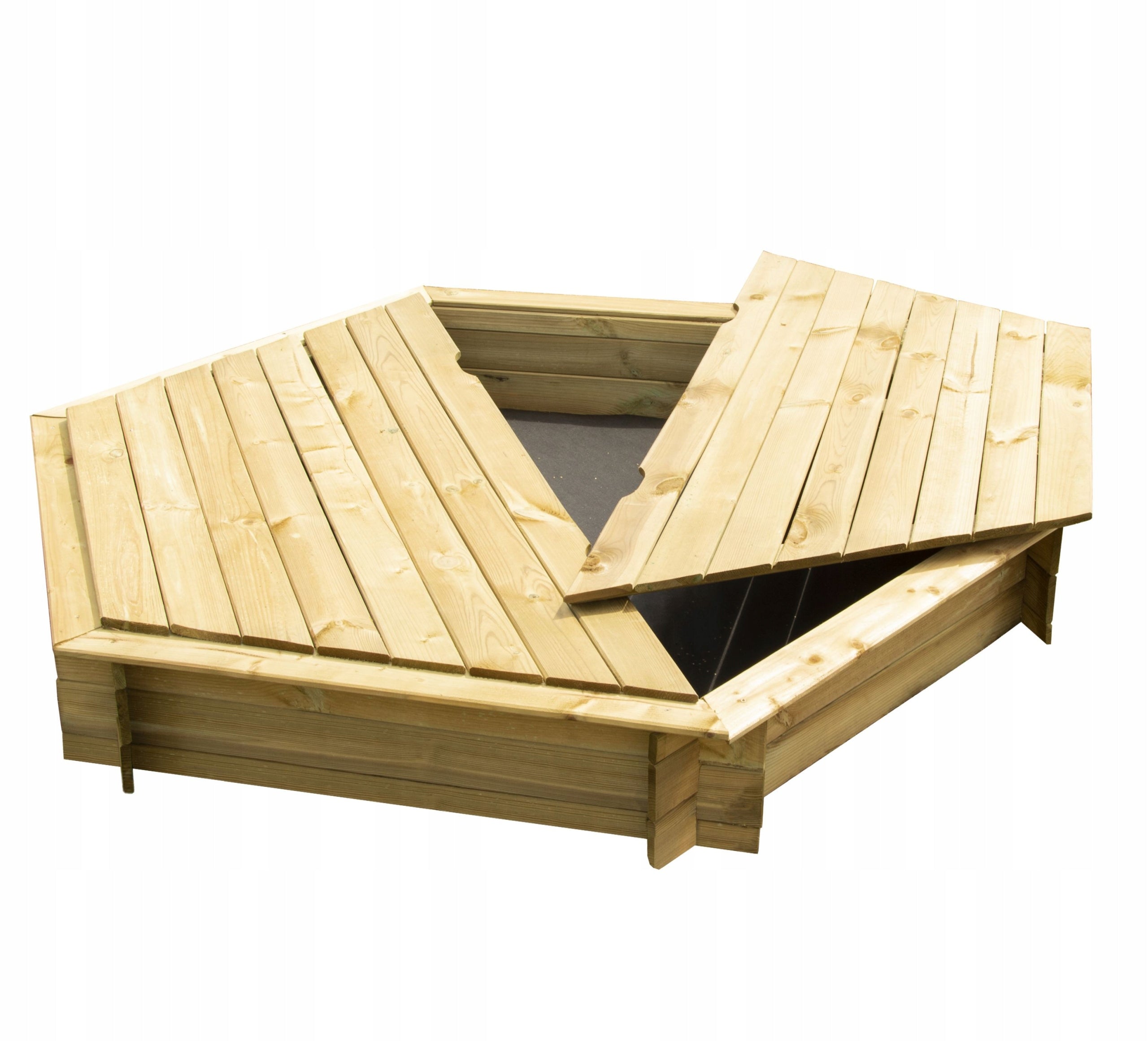 Wooden Sandbox for Children hexagonal 160x160x25 cm with cover