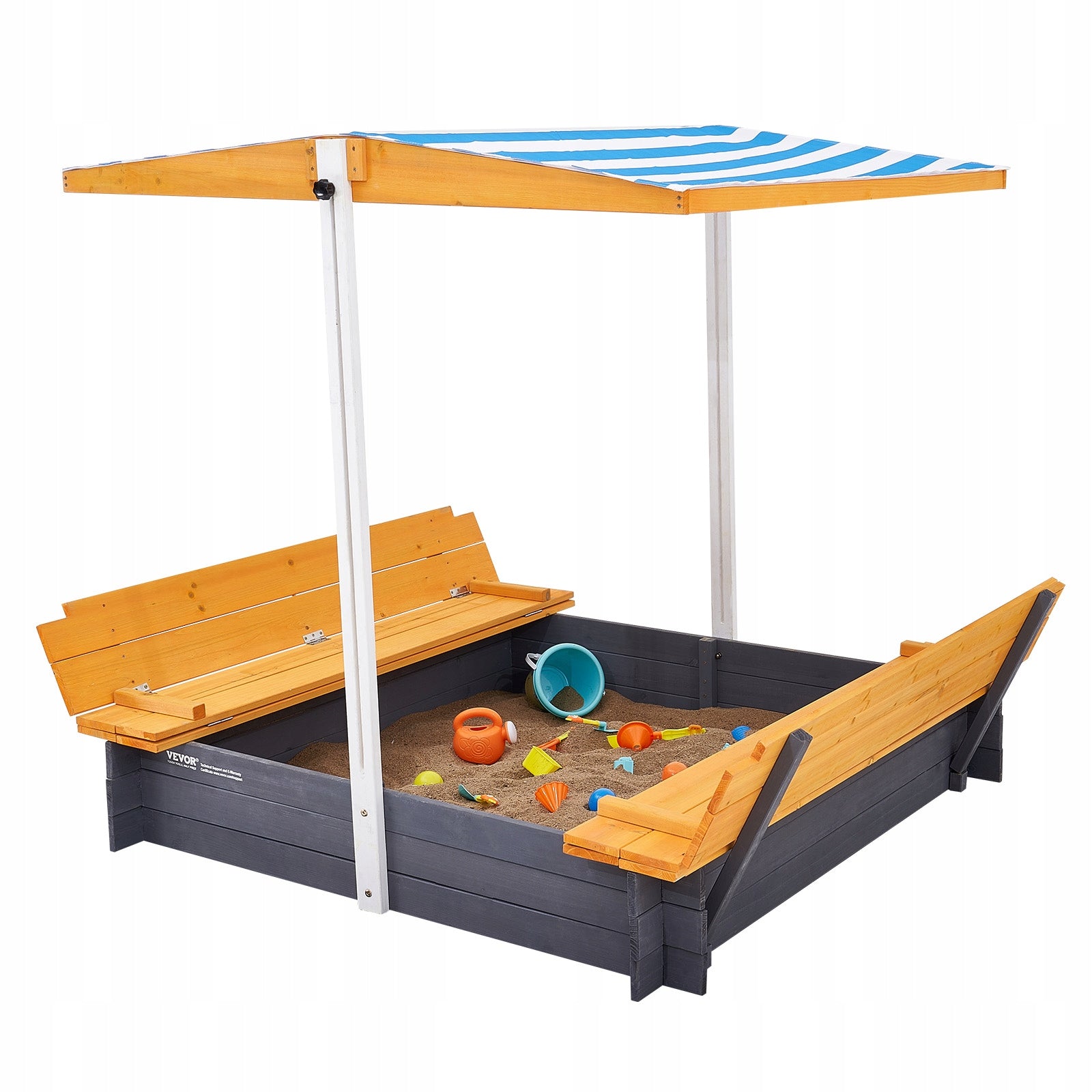Wooden Sandbox with Canopy Sand Box Sand Pit Outdoor Backyard Ages 3-12 Brand Vevor
