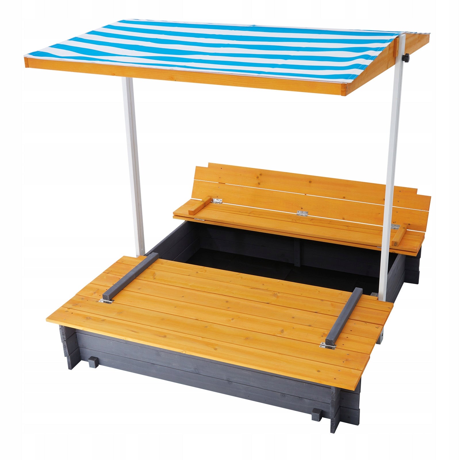 Wooden Sandbox with Canopy Sand Box Sand Pit Outdoor Backyard Ages 3-12 Color multicolor