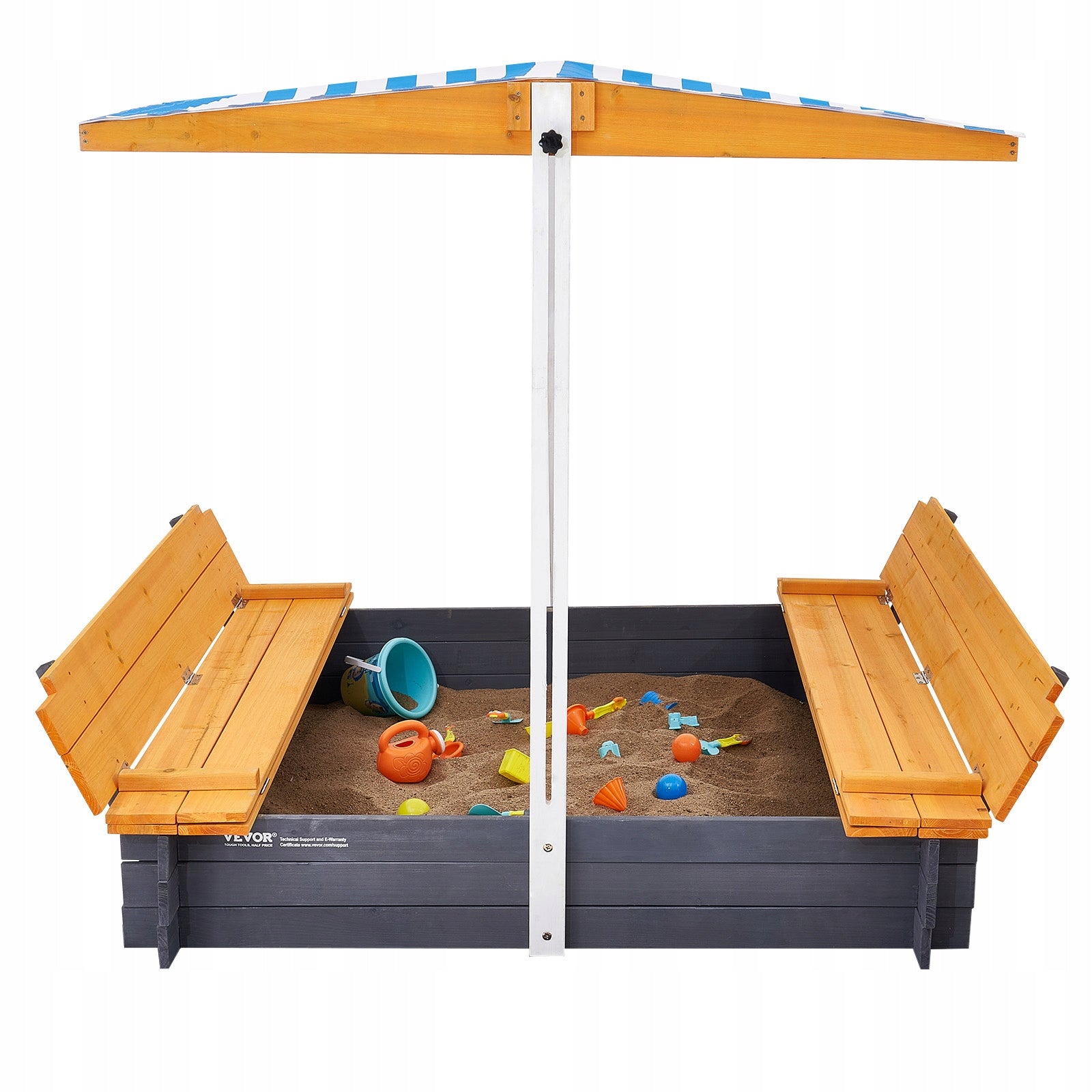 Wooden Sandbox with Canopy Sand Box Sand Pit Outdoor Backyard Ages 3-12 Kind wooden