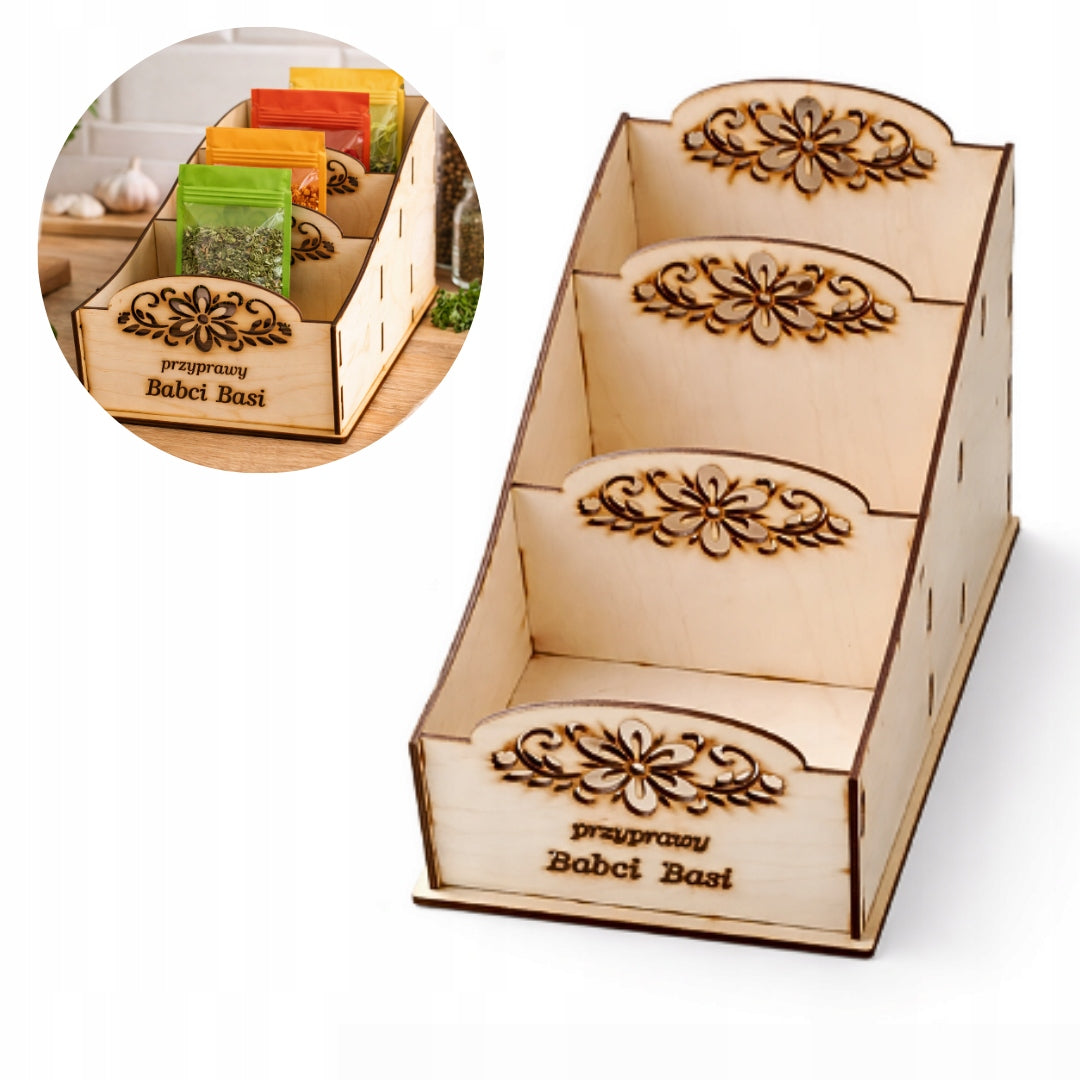 Wooden Spice Organizer Kitchen Seasoning Personalized