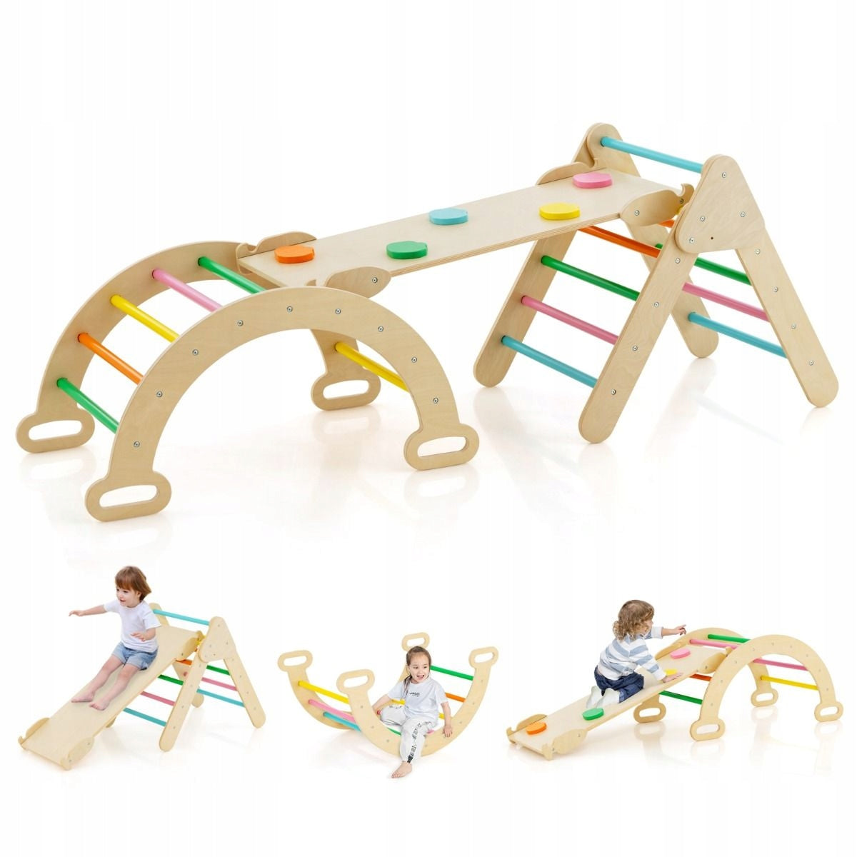 Wooden Square toys Climbing Triangle 3in1 colorful