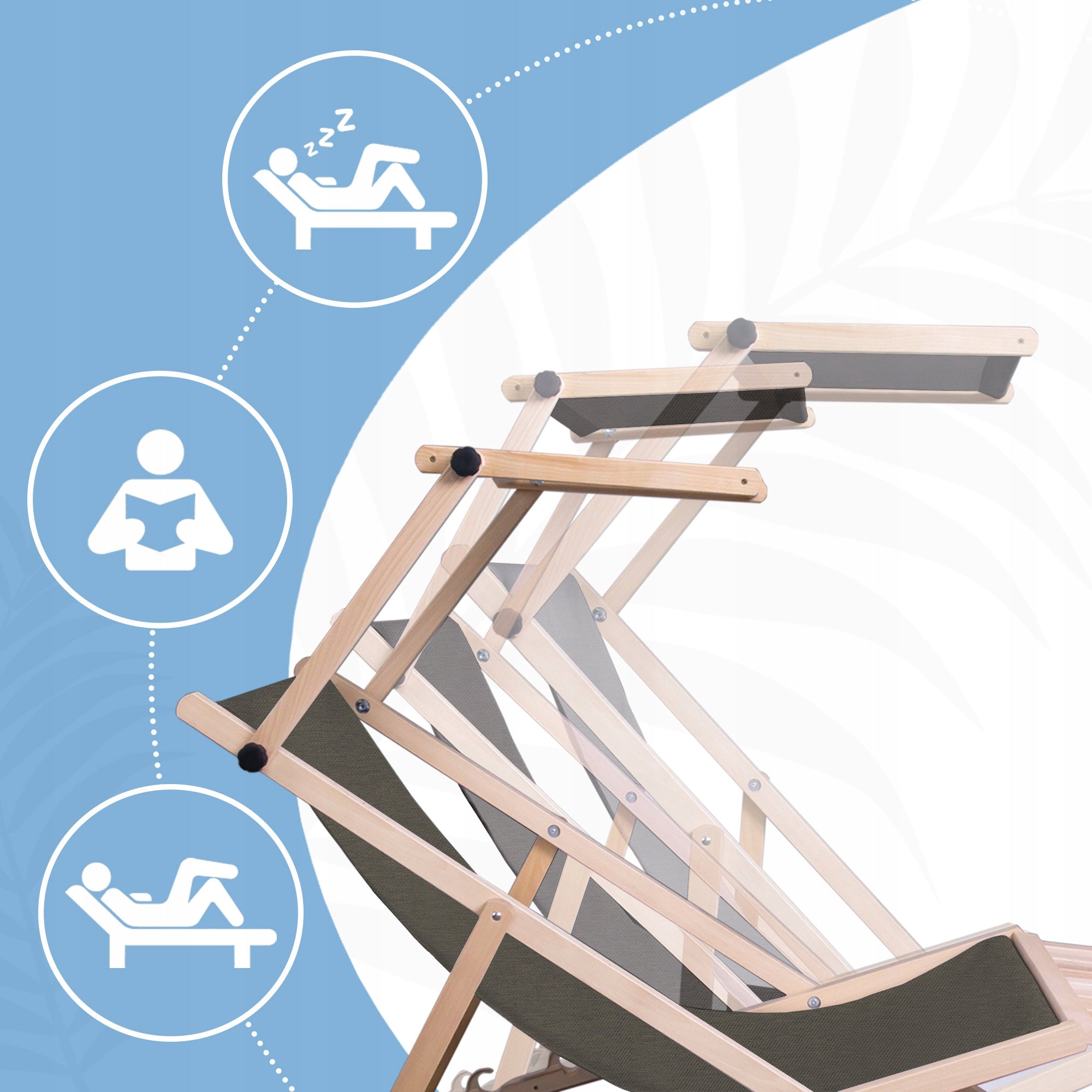 Wooden Sun Lounger with Canopy and Footrest Imitation Jeans for Garden Terrace Mix Kind sunbed