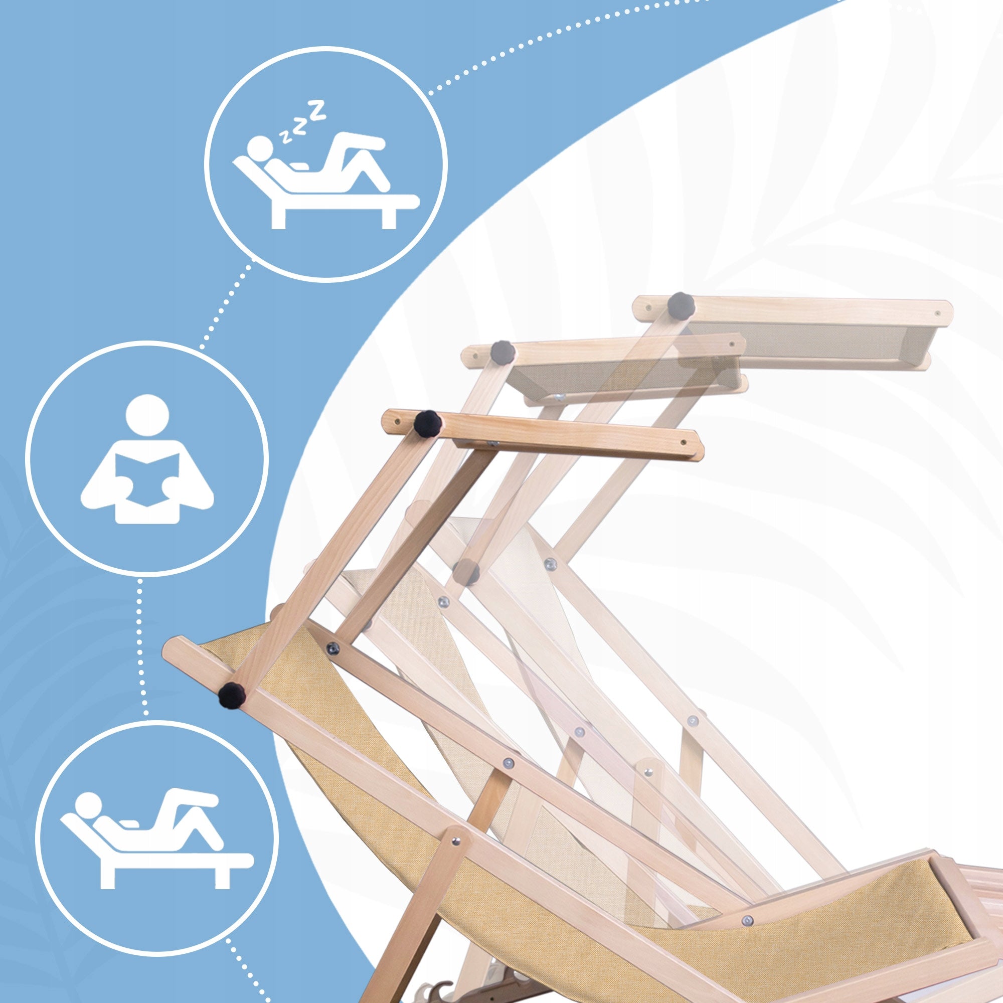 Wooden Sun Lounger with Canopy and Footrest Waterproof Imitation Linen Brand DreamRoots