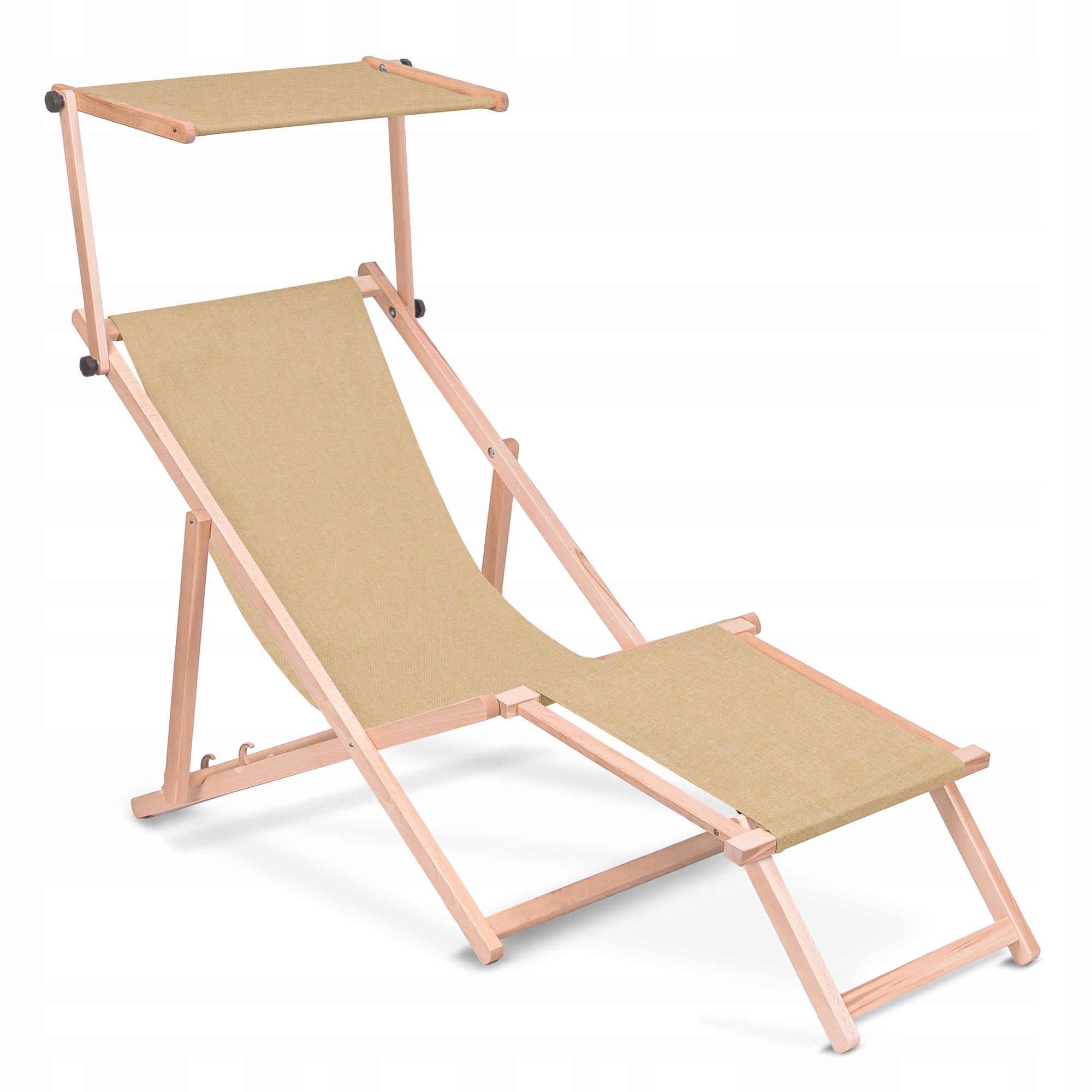 Wooden Sun Lounger with Canopy and Footrest Waterproof Imitation Linen