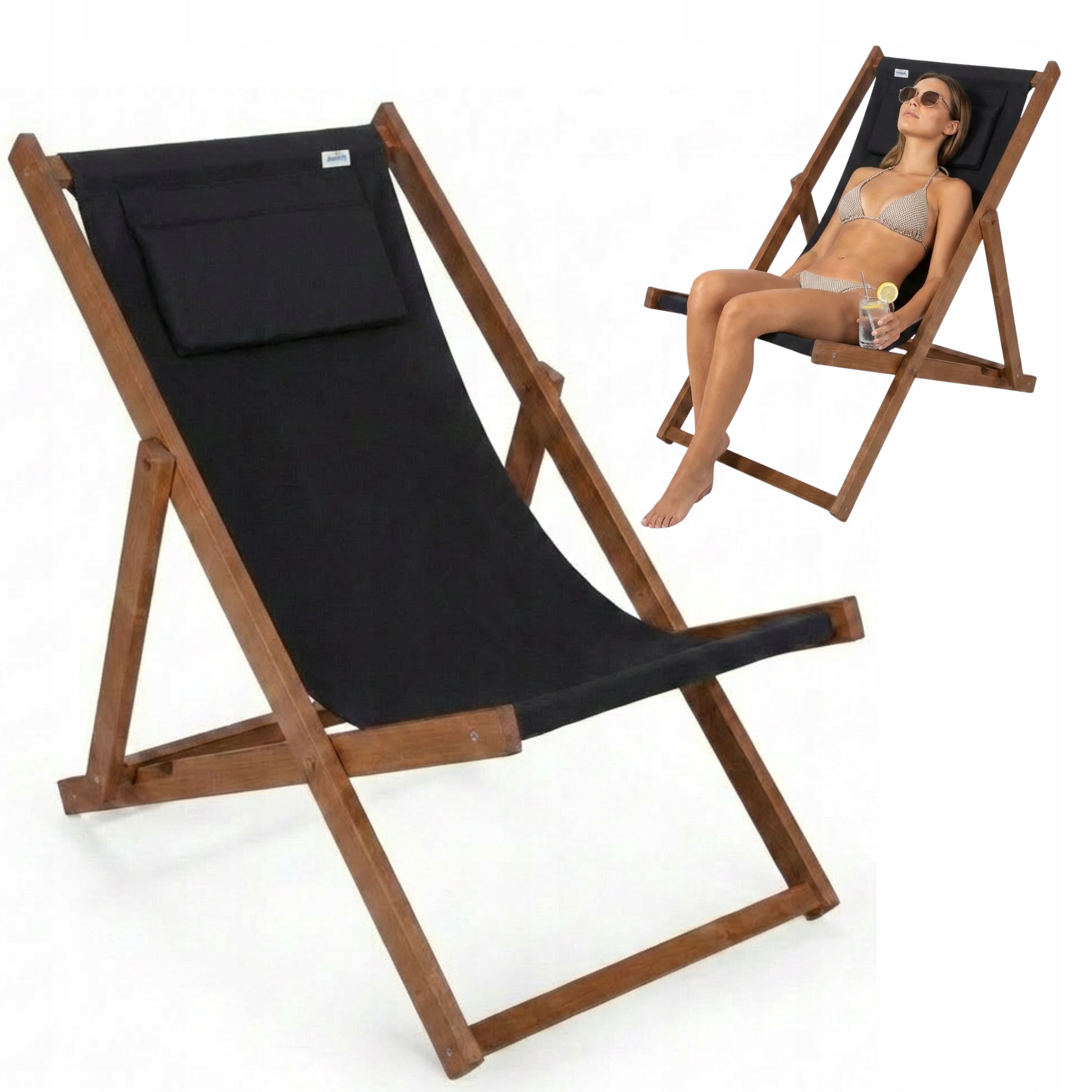 Wooden Sun Lounger with Cushion Impregnated Garden From the Manufacturer