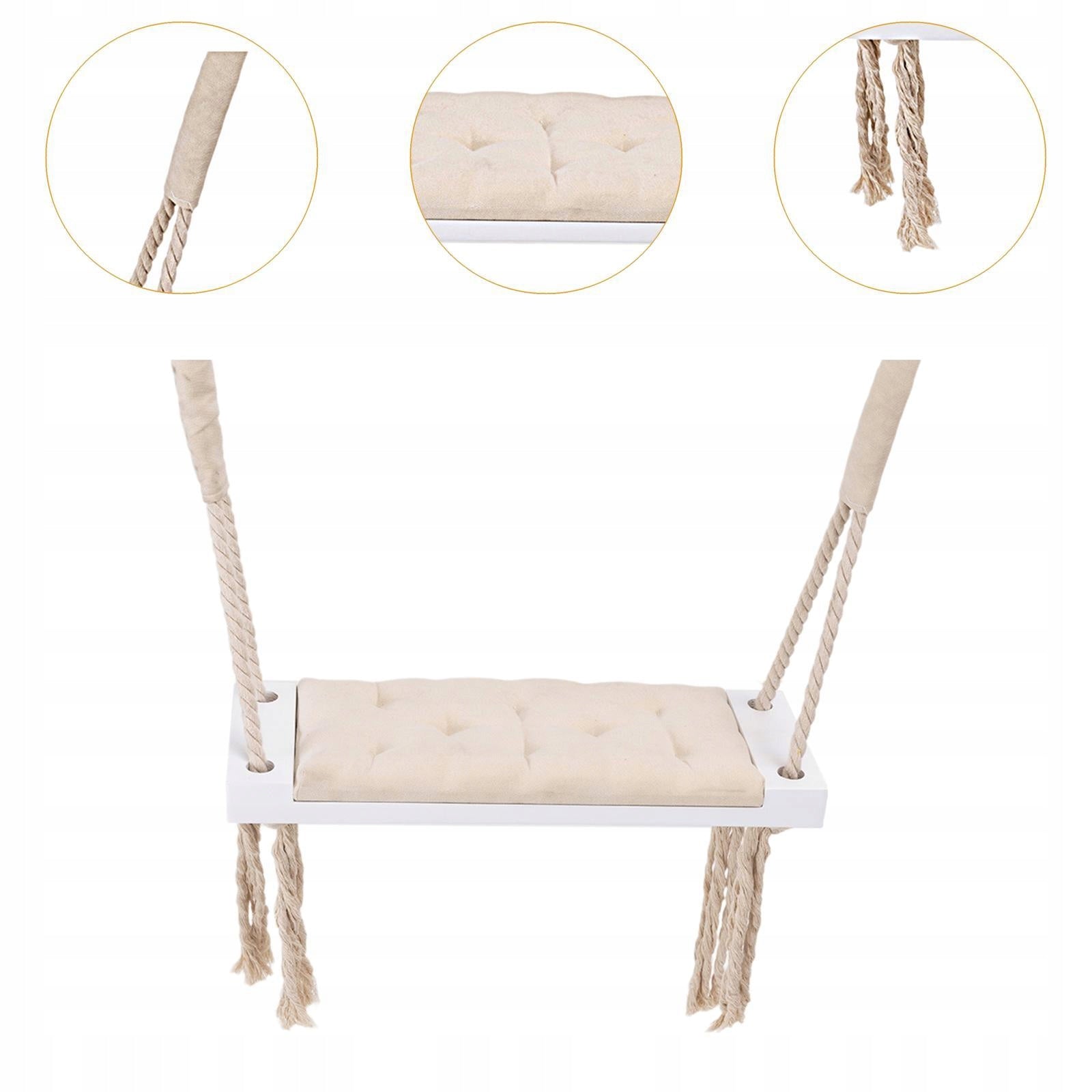 Wooden Swing Seat for Children Rustic with 5M Cottom Rope and Hooks Beige Packaging status original