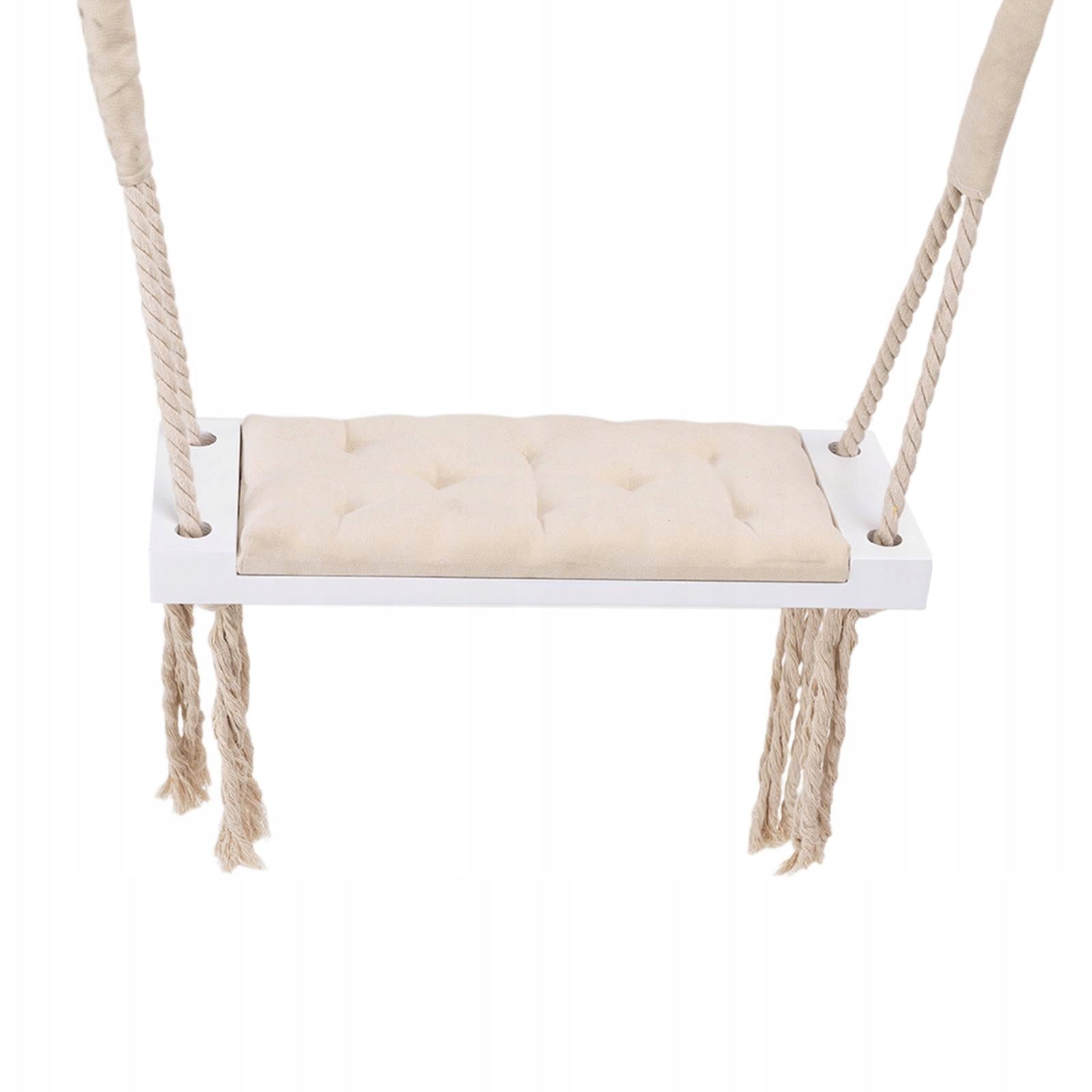 Wooden Swing Seat for Children Rustic with 5M Cottom Rope and Hooks Beige