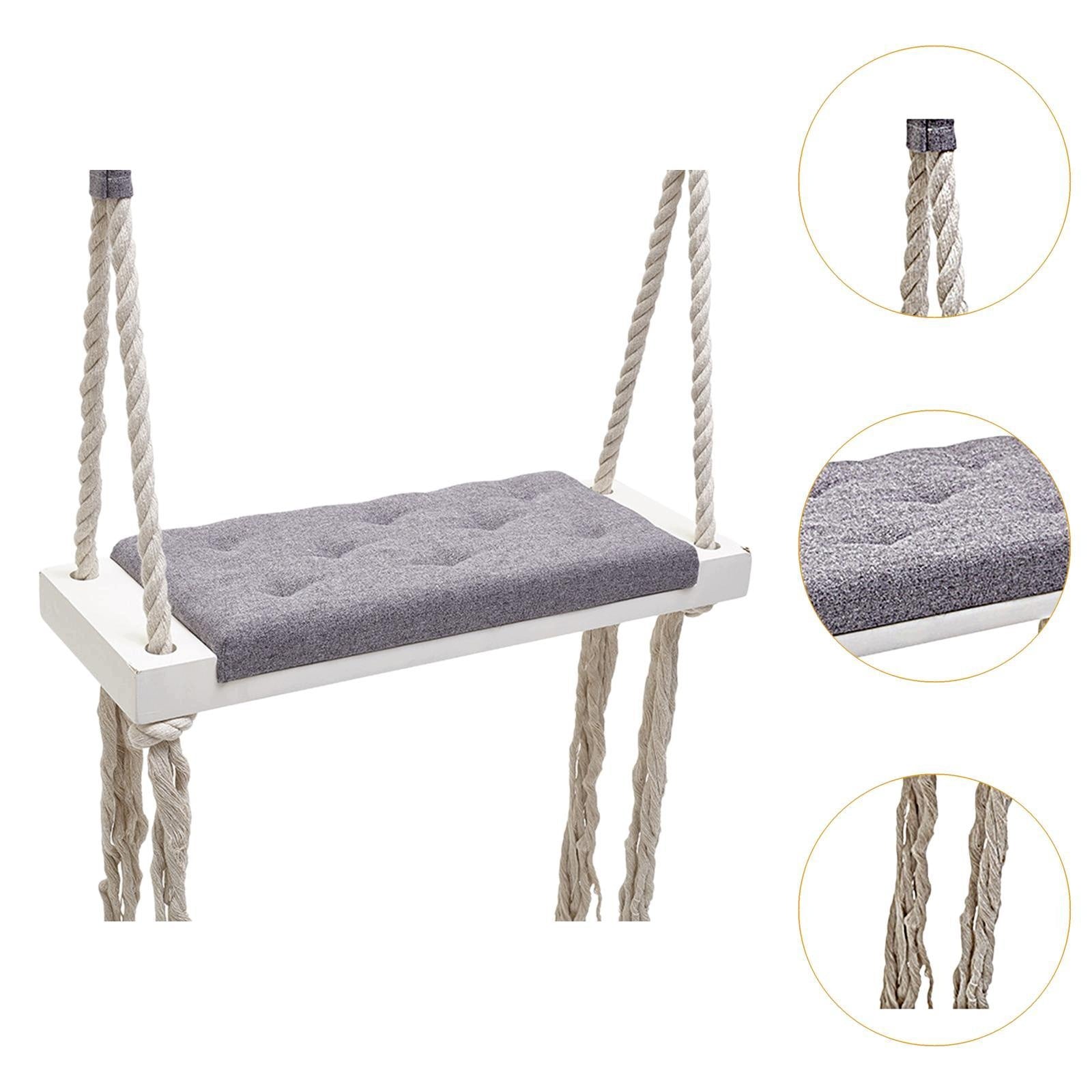 Wooden Swing Seat for Children Rustic with 5M Cottom Rope and Hooks Gray Packaging status original