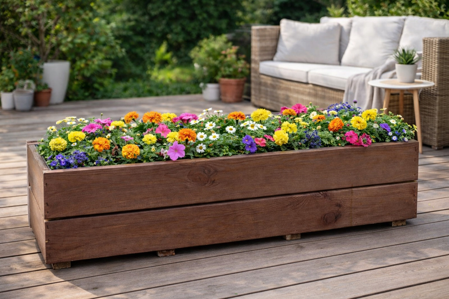 Wooden balcony planter 90 cm flower box window sill D27 Palisander Product height 18 cm