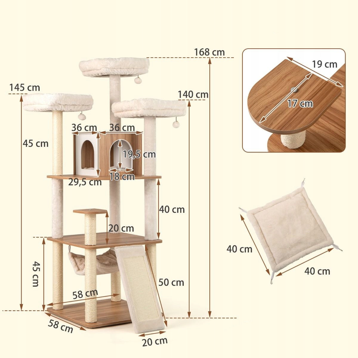 Wooden cat scratcher Bed with cat house and hammock Brand Costway