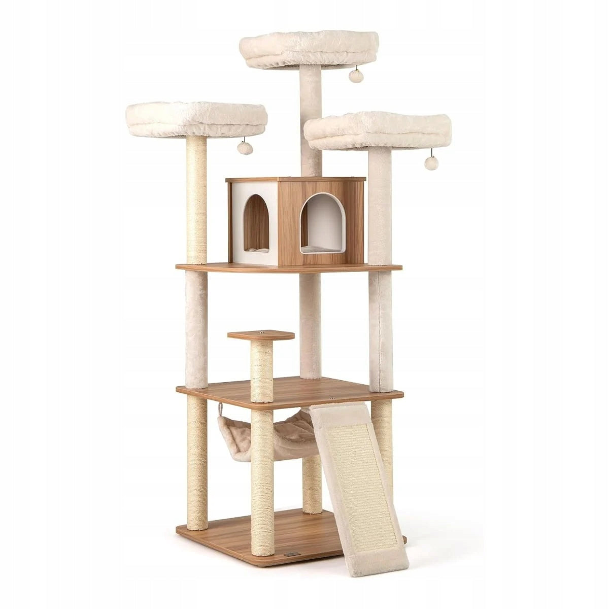 Wooden cat scratcher Bed with cat house and hammock