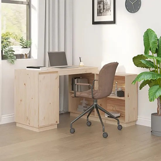 Wooden desk with wood bookcase 110 x 50 x 75 cm pine boho office Manufacturer code 96702
