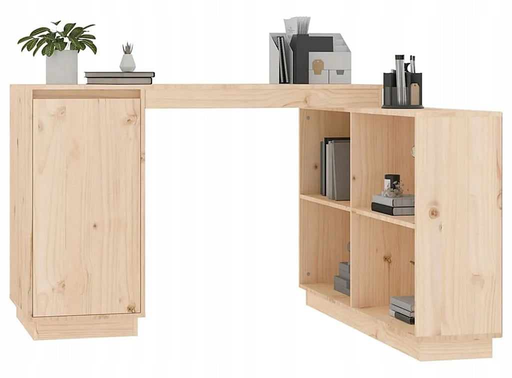 Wooden desk with wood bookcase 110 x 50 x 75 cm pine boho office