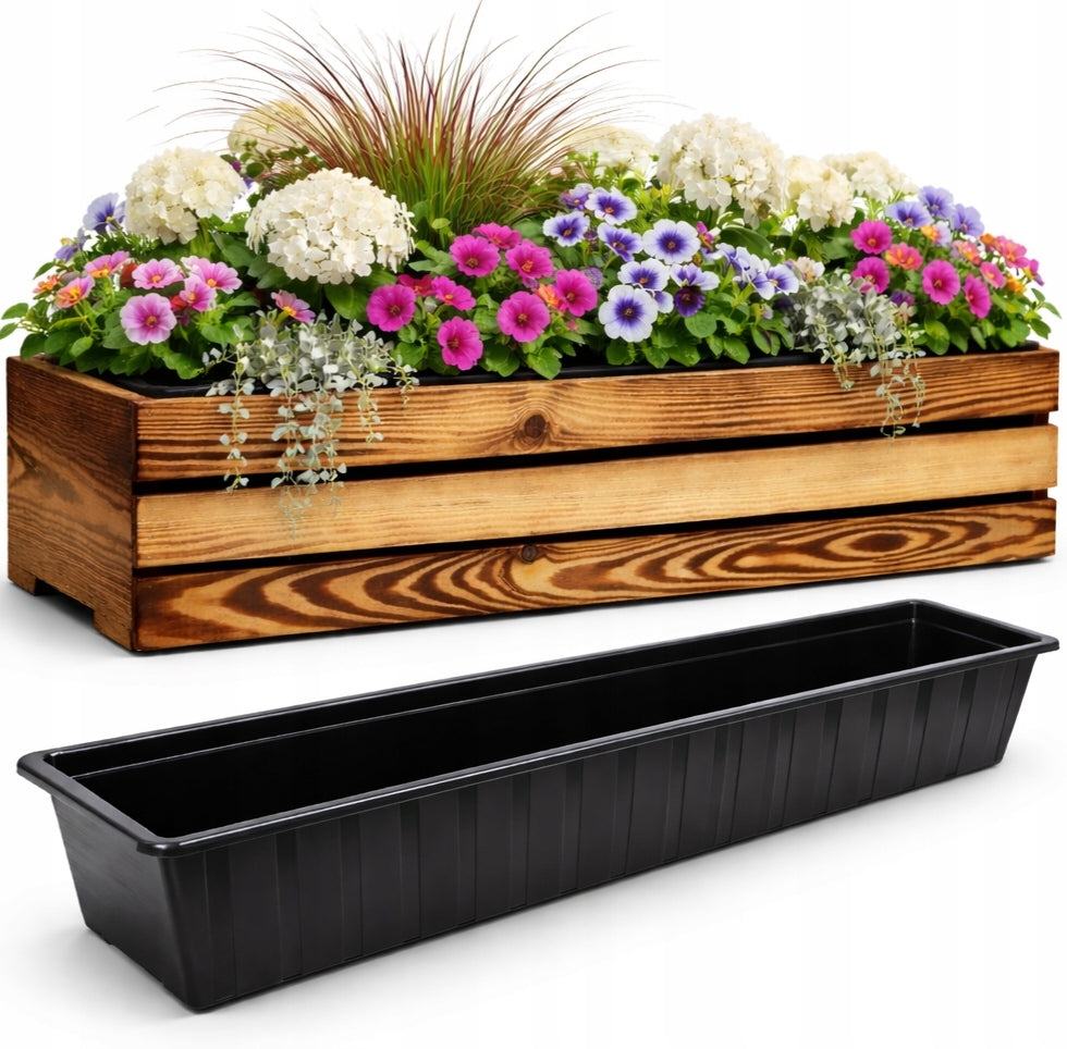 Wooden flower pot Balcony BOX for Terrace window sill + CARTRIDGE 62cm