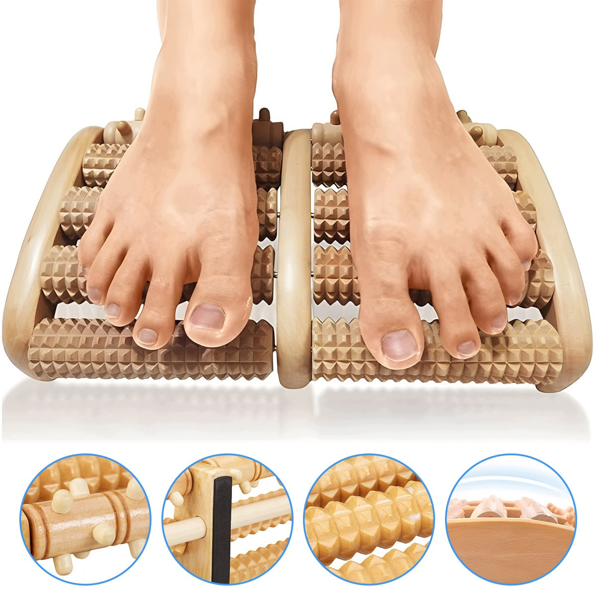 Wooden foot massager double roller traditional massage roller