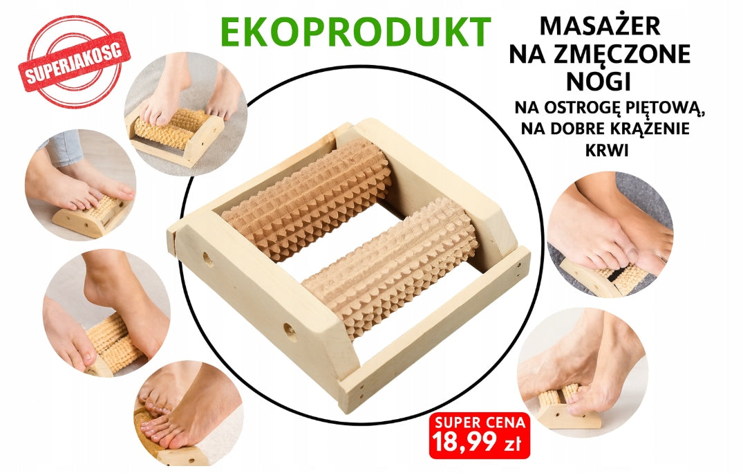 Wooden foot massager roller acupressure reflexology heel pain