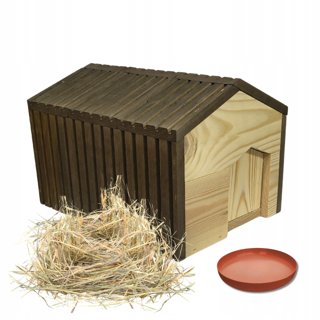 Wooden hedgehog house EKO impregnated 25x36x27 cm with hay and bowl Packaging status original