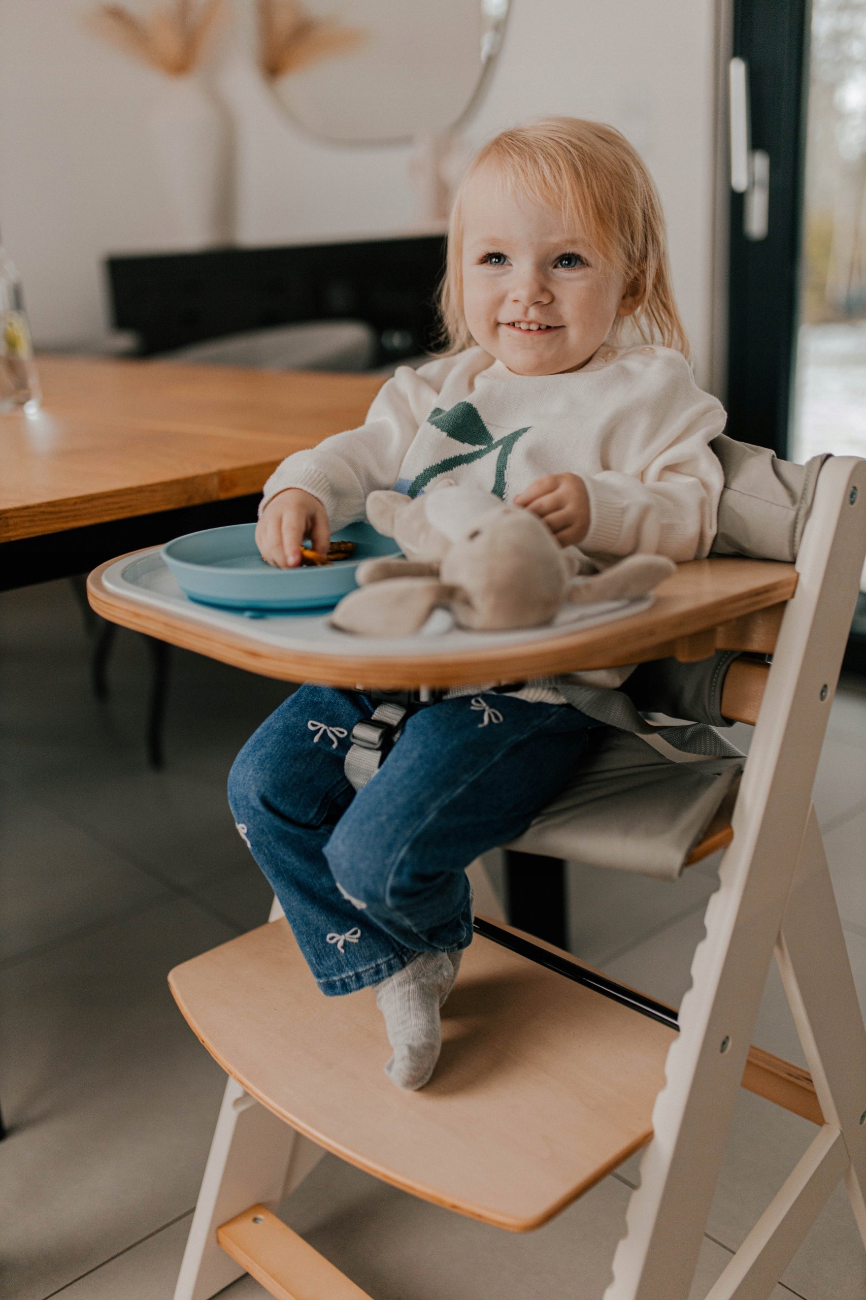 Wooden high chair TULANO 4in1 for children pillows 6m+ up to 40kg Manufacturer code TN-MORSEL 40 WHITE-NATURAL