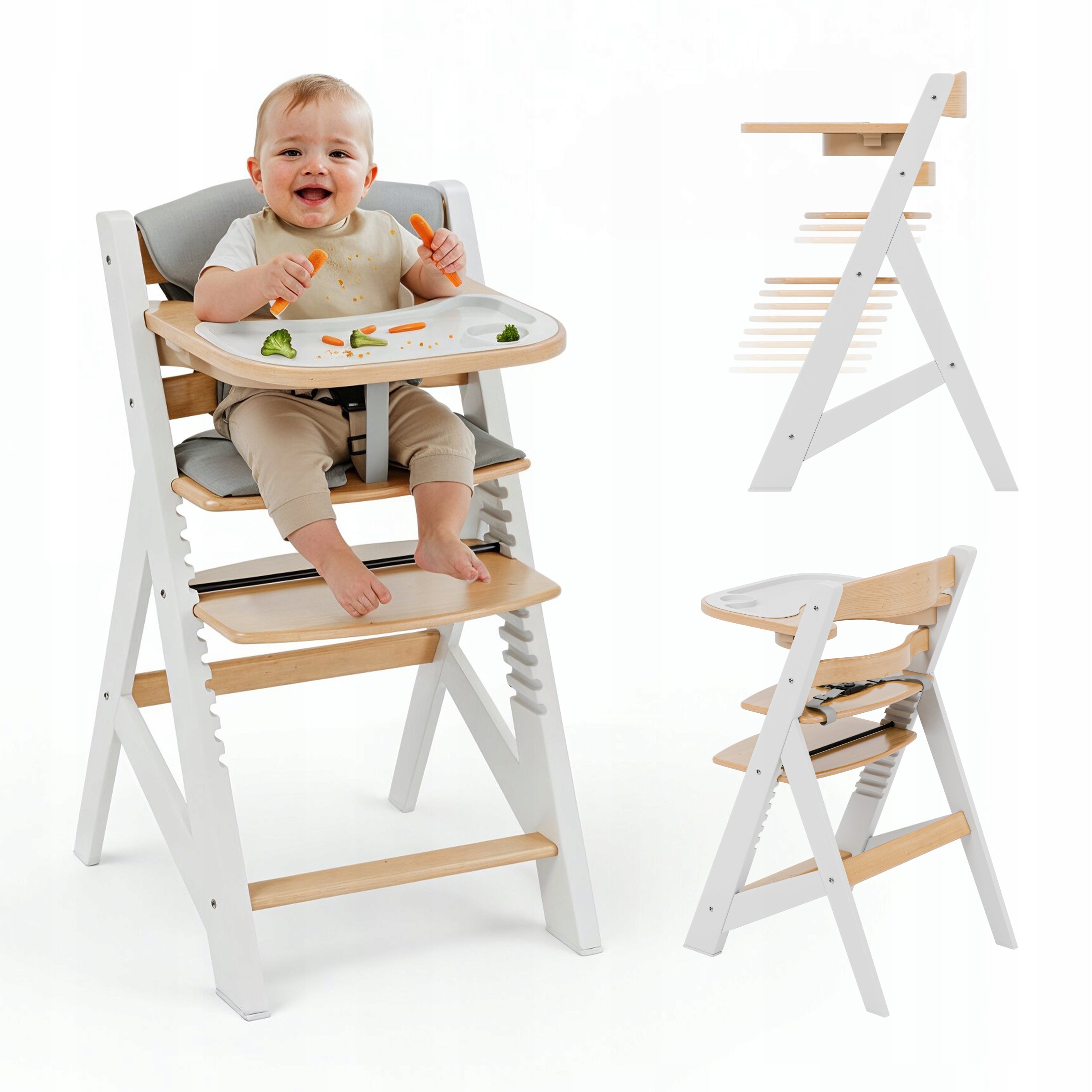 Wooden high chair TULANO 4in1 for children pillows 6m+ up to 40kg