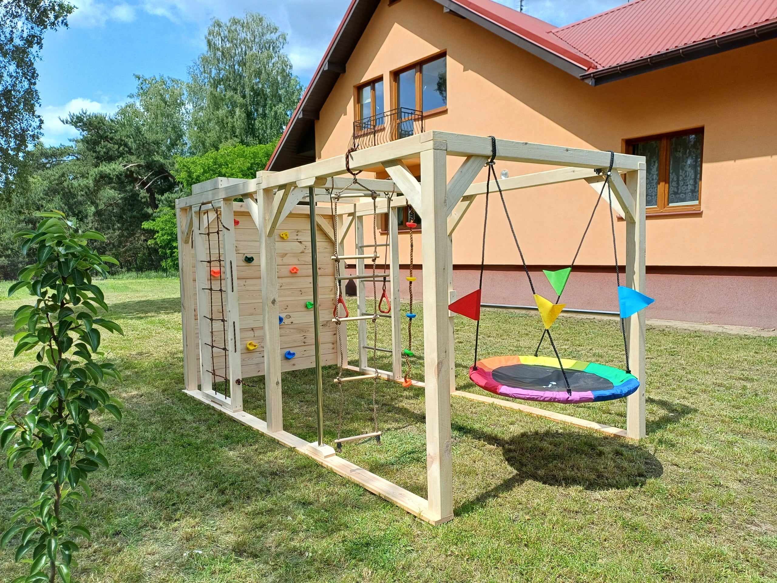 Wooden large square toys Monkey Grove "JAŚ"-climbing, swing, storks Dominant material wood