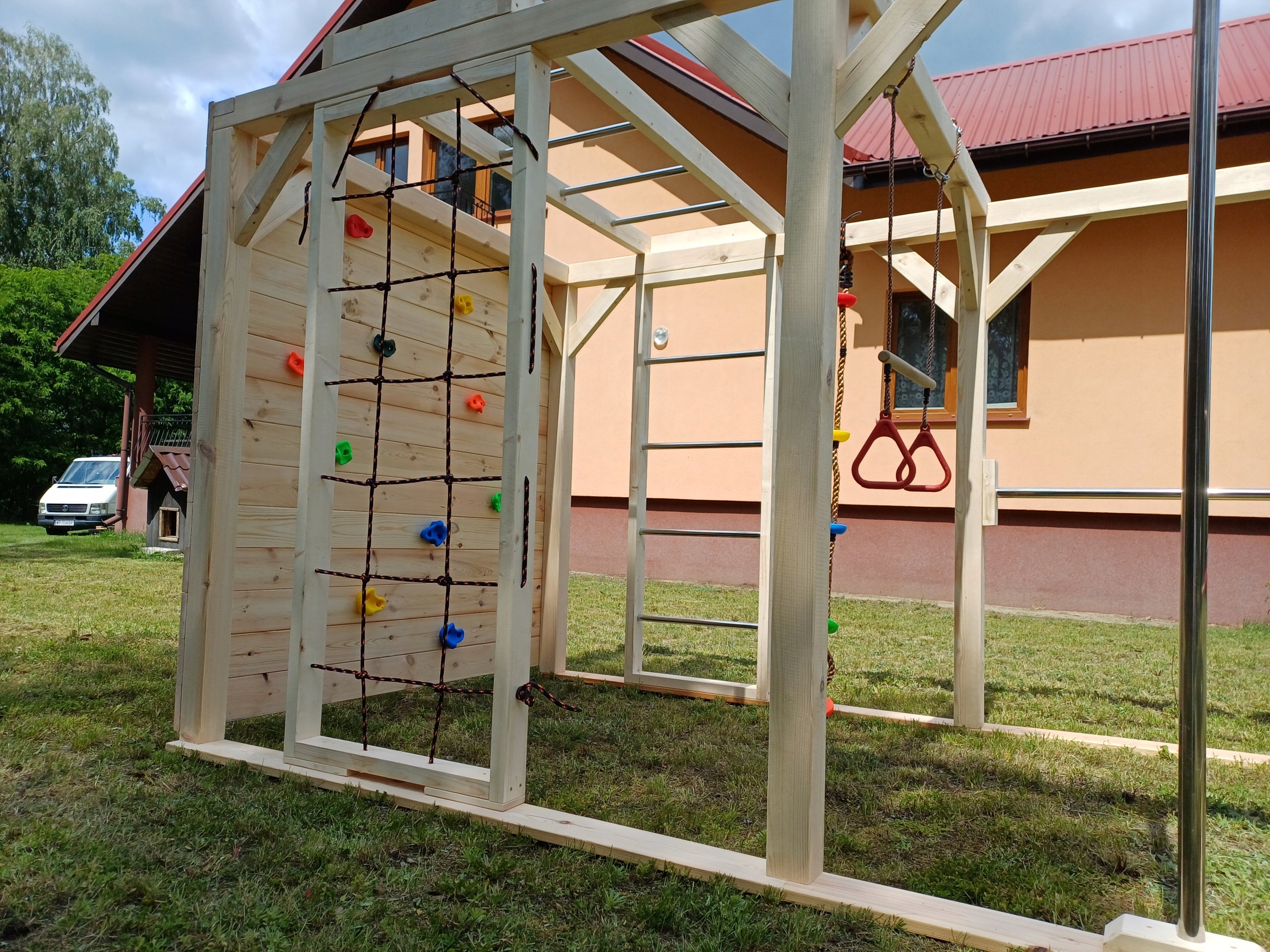Wooden large square toys Monkey Grove "JAŚ"-climbing, swing, storks Product width 200 cm