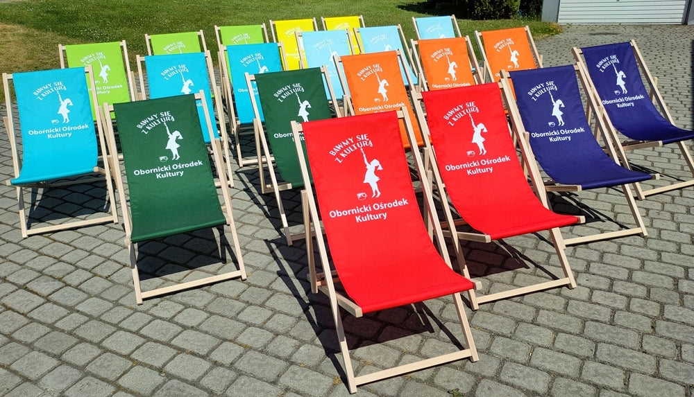 Wooden lounger with full color LOGO PRINT corporate advertising Frame material wood