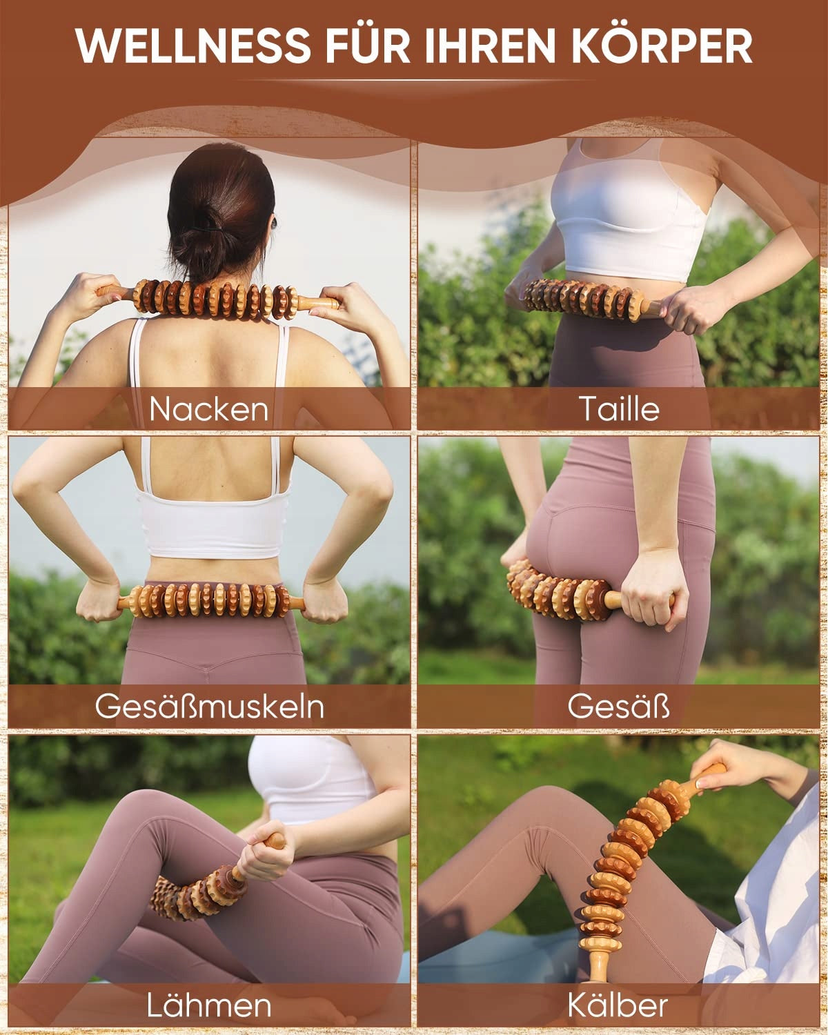 Wooden massage roller Anti-cellulite massager, lymphatic drainage Manufacturer code B09HK5F379